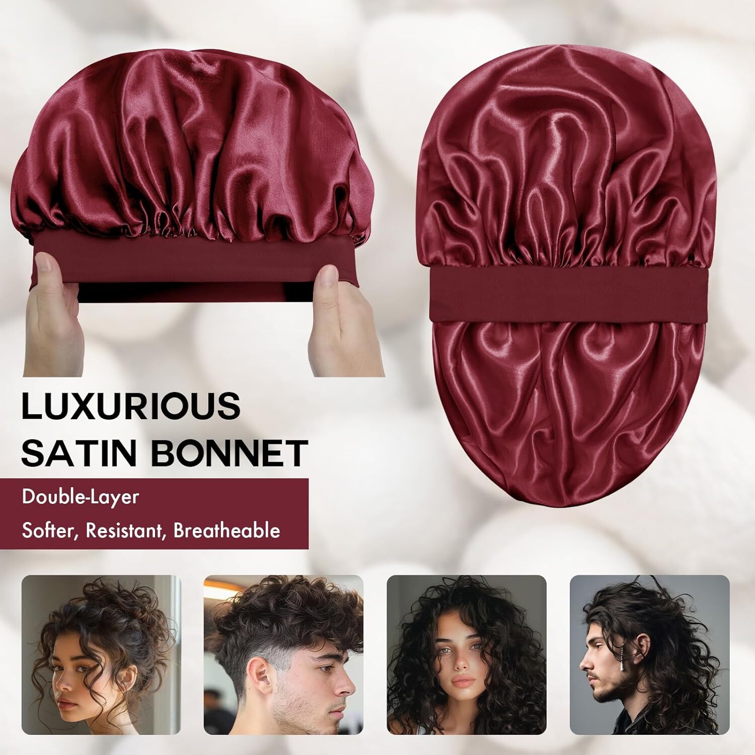 Satin Bonnet Silk Hair Bonnet Adjustable Bonne for Sleeping with Tie Band LOT