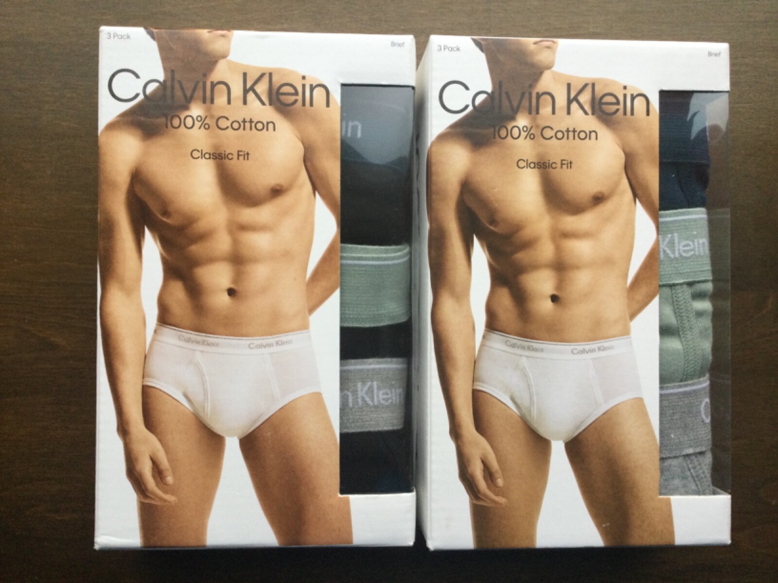 Calvin Klein 100% Cotton Classic Fit 3 Pack Brief New Box Black Navy Gray Green