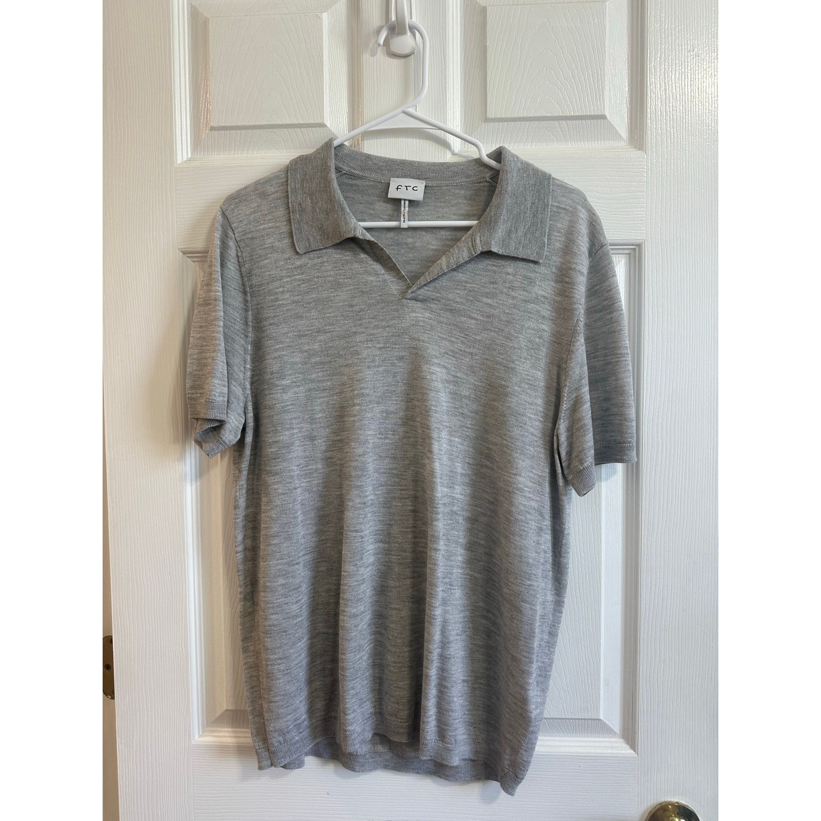 FTC ShortSleeve Knit Cashmere Lyocell Johnny Collar Polo Shirt Gray Sz M/50 Nice