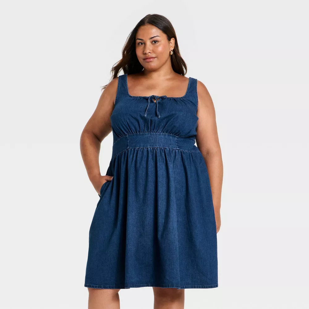 Women Denim Midi A-Line Dress – Ava & Viv