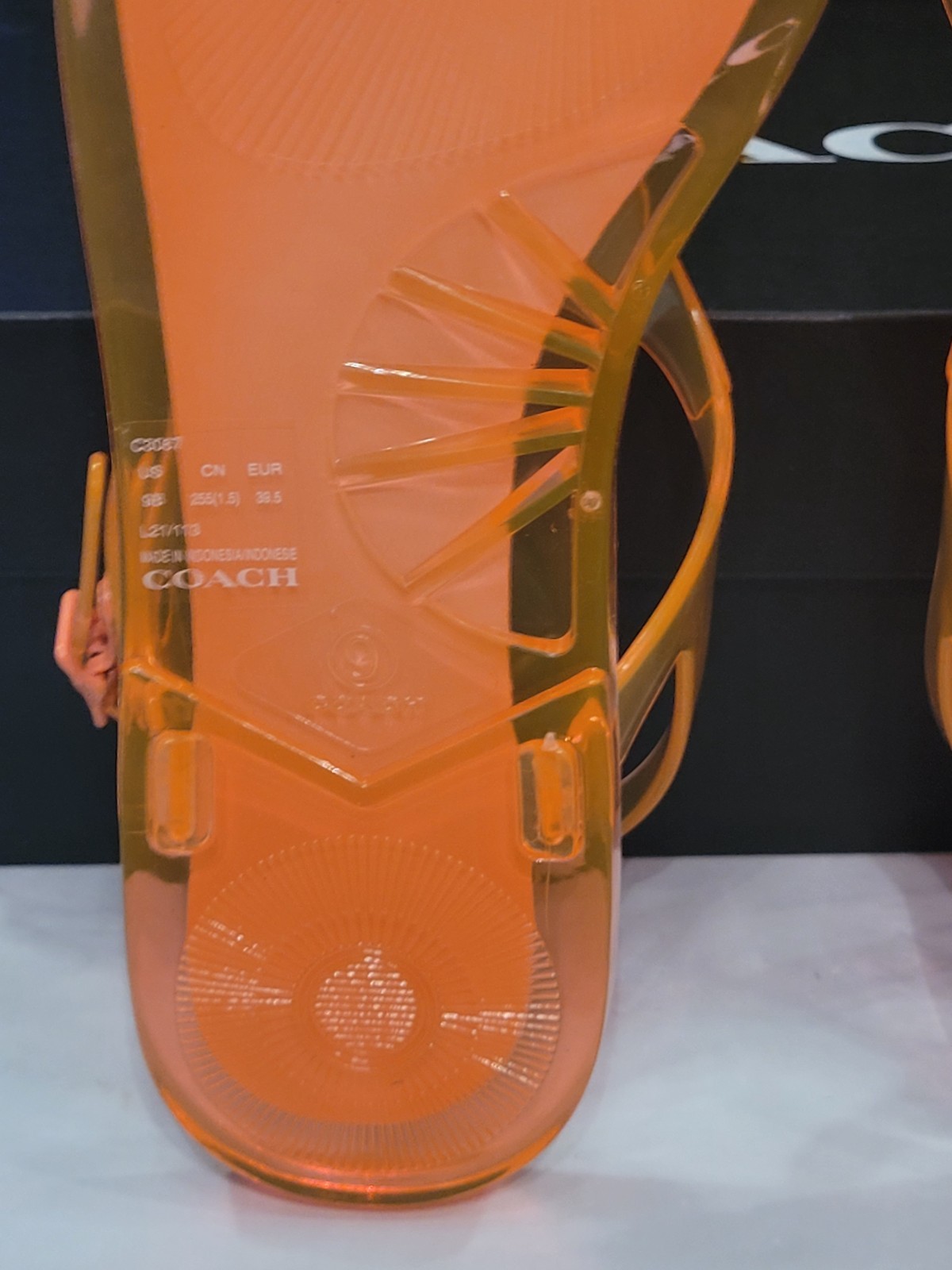 COACH Natalee Jelly Sandals SZ. 9B Orange Tangerine Logo Thong Sandals C3067 Ne