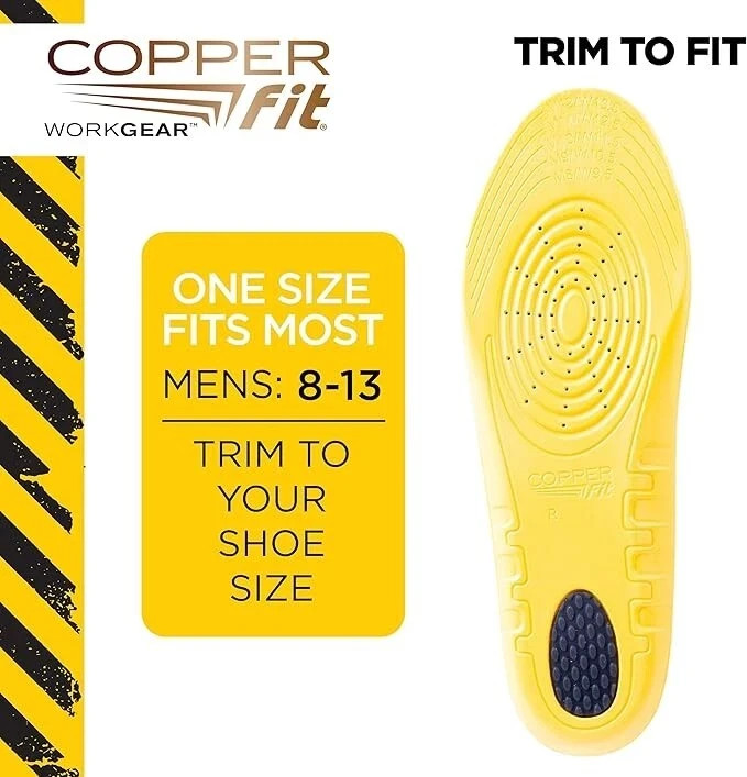 Copper Fit Men’s Work Gear Heavy Duty Insoles for Standing All Day, Men’s 8–13 .