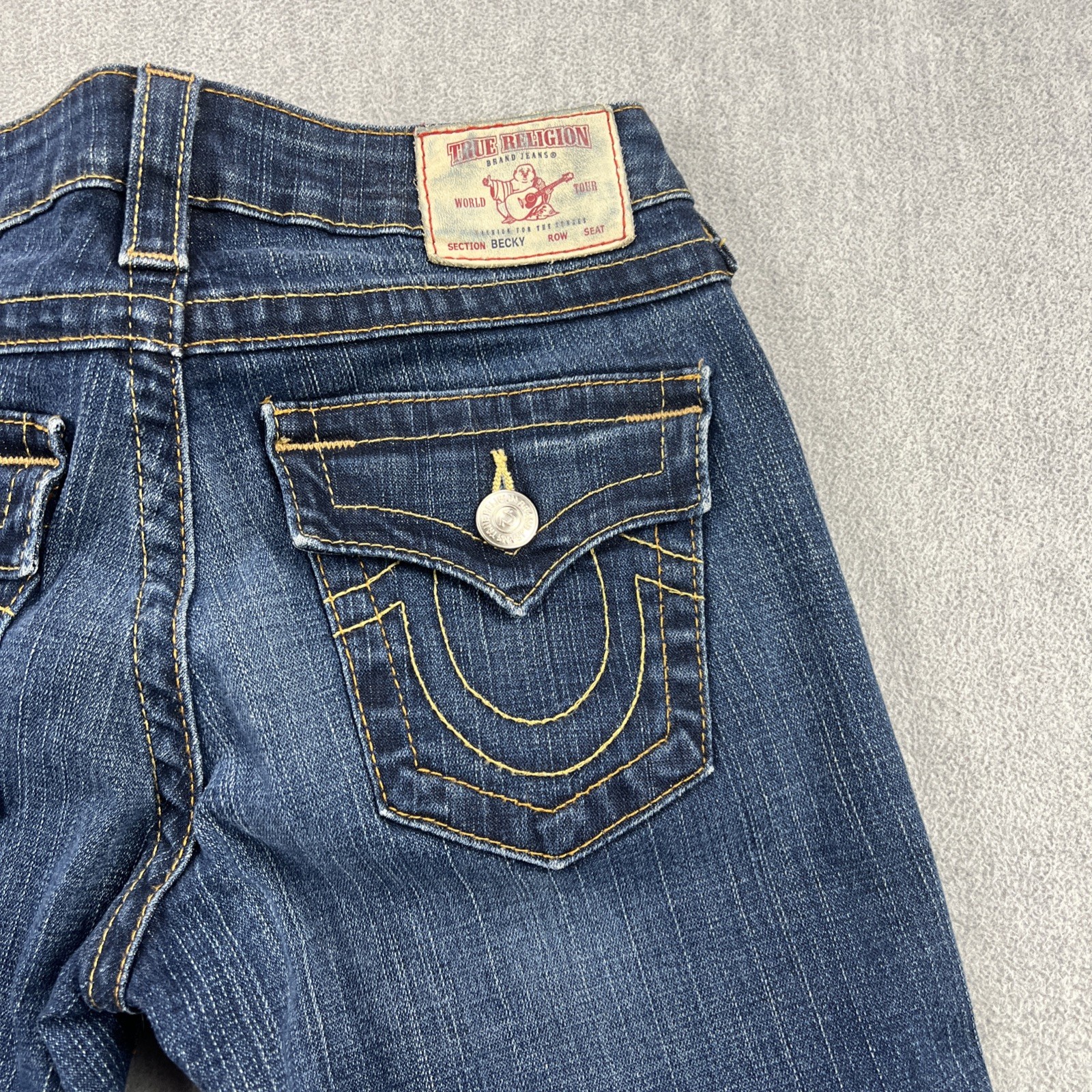 True Religion Becky Jeans Women’s 26 (28×30*) Bootcut Low Rise Flap Pockets USA