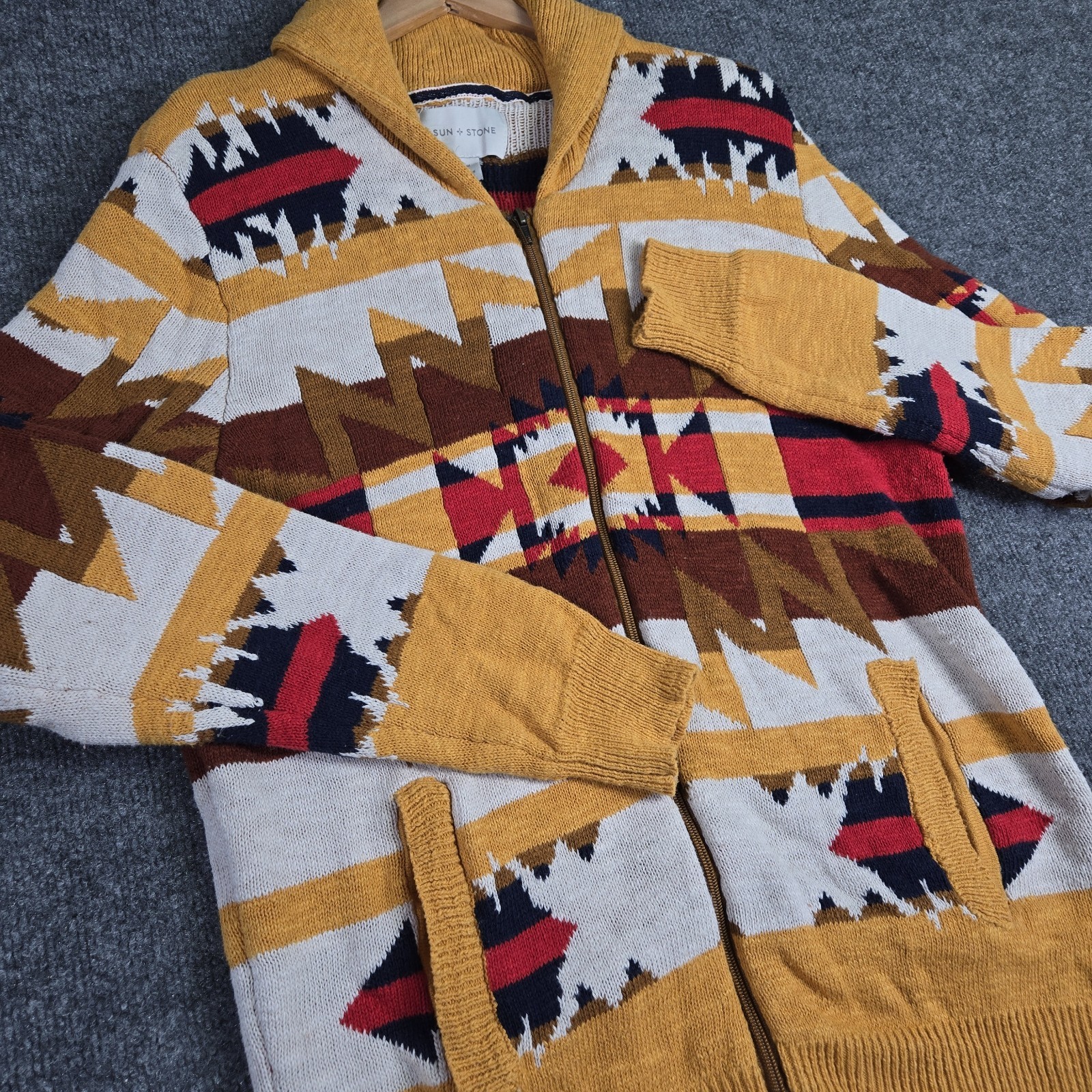 Sun + Stone Cardigan Sweater Mens M Southwestern Aztec Full Zip Cotton Shawl
