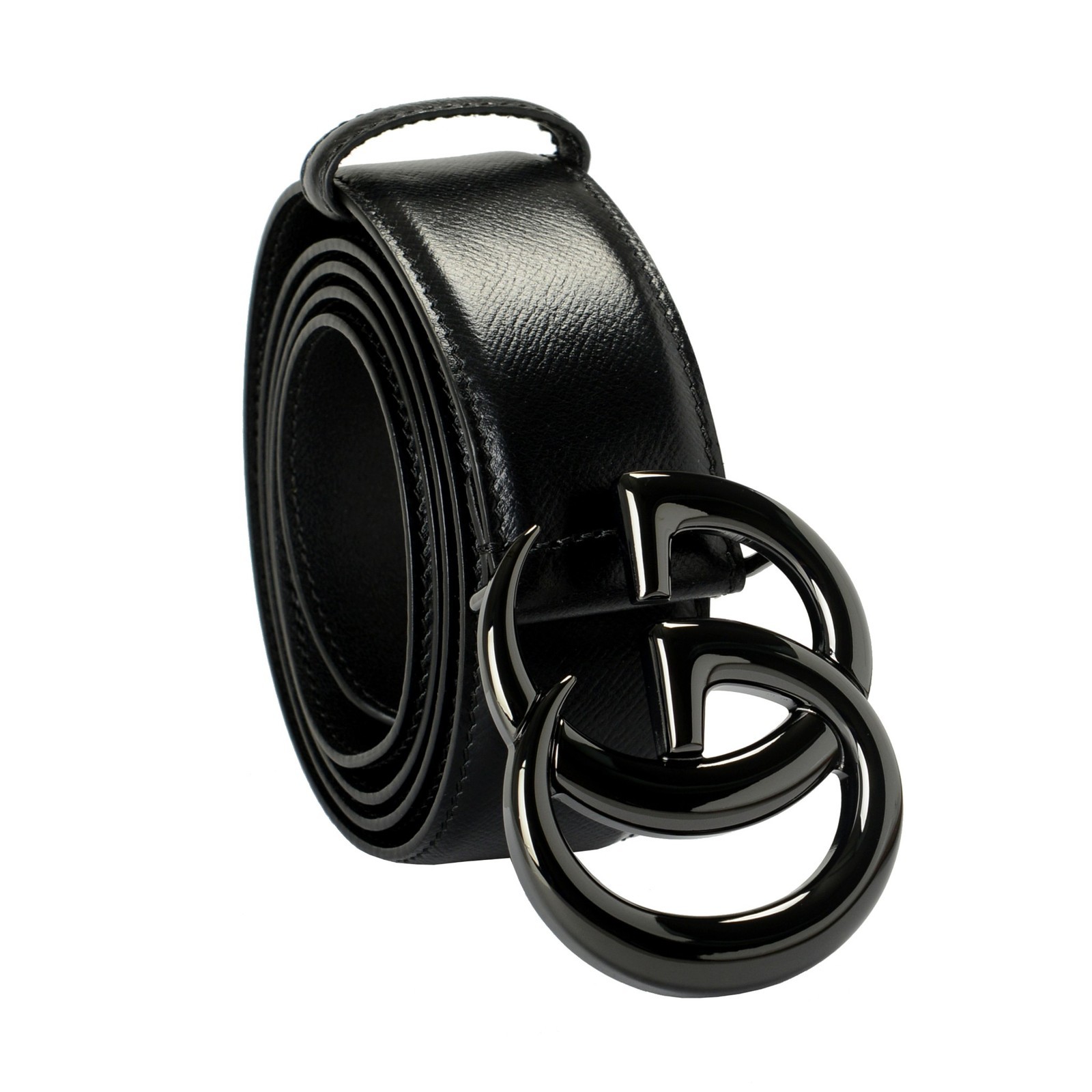 Gucci Black 100% Textured Leather Metal Double G Buckle Belt US 40 IT 100