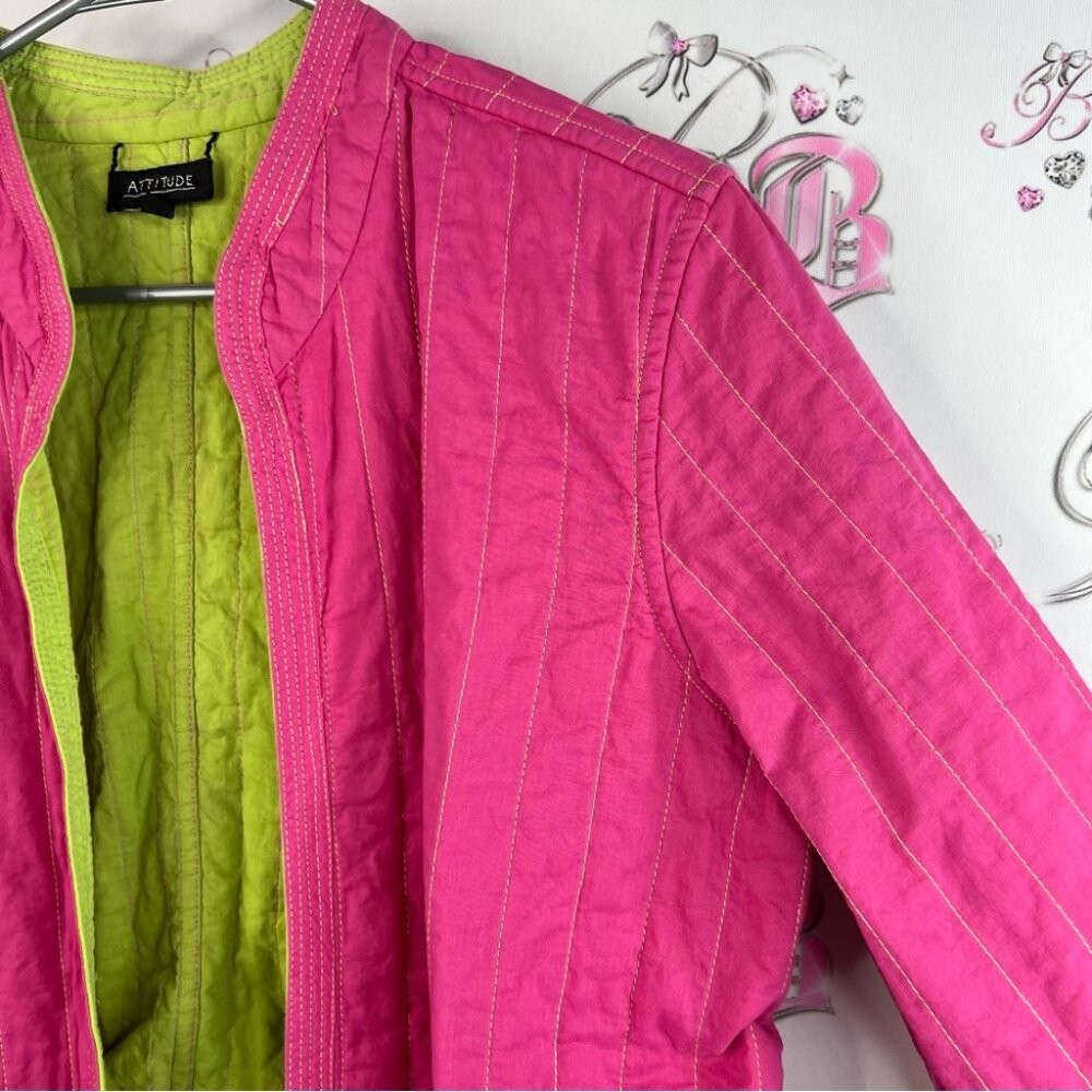 Attitude jacket coat quilted style 2 tone lime Fuchsia Quilted Utility Jacket