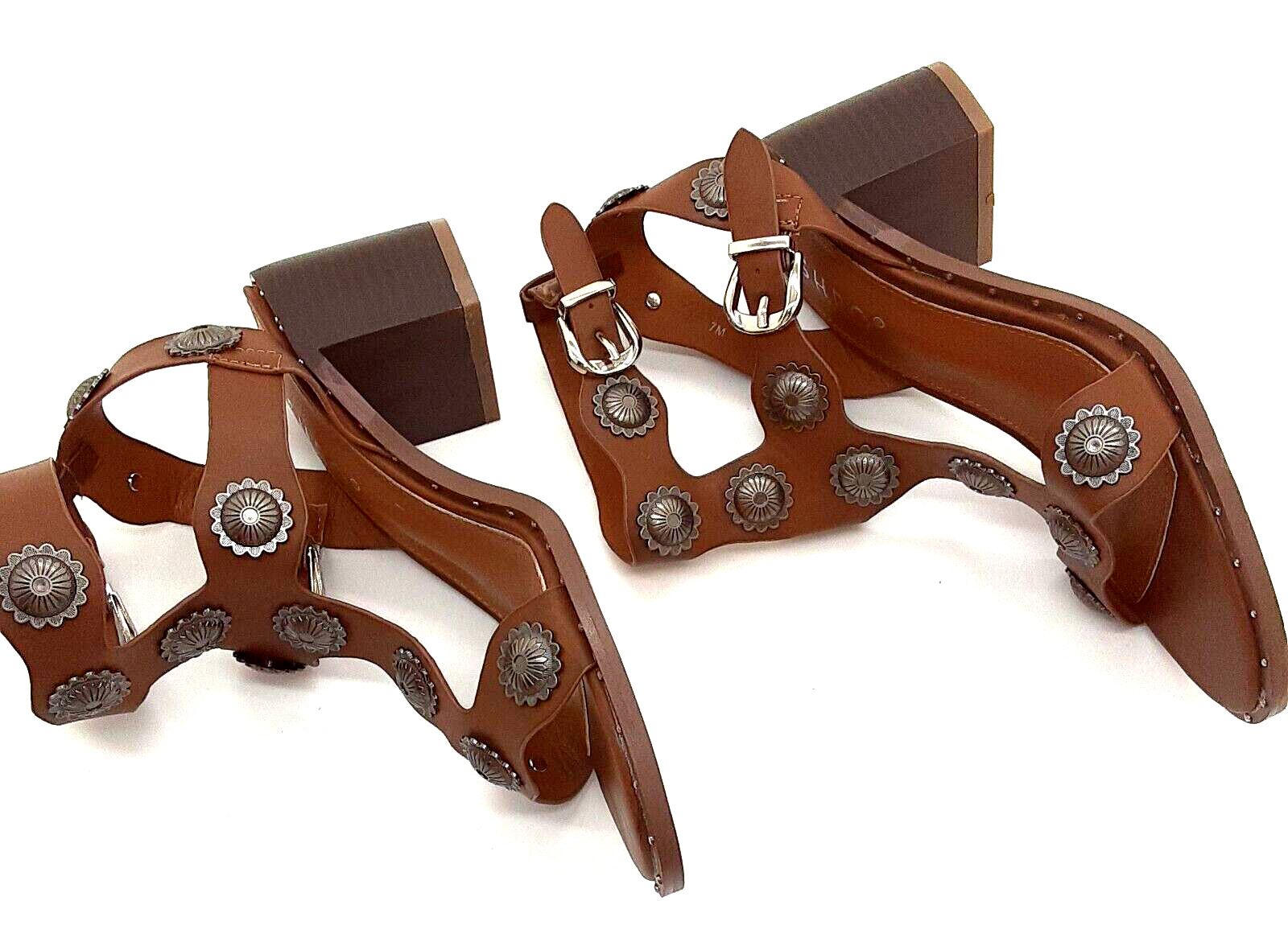 ASHRO Sandal Caged Brown Leather Gladiator Strappy 7M Embellished Buckle Strap