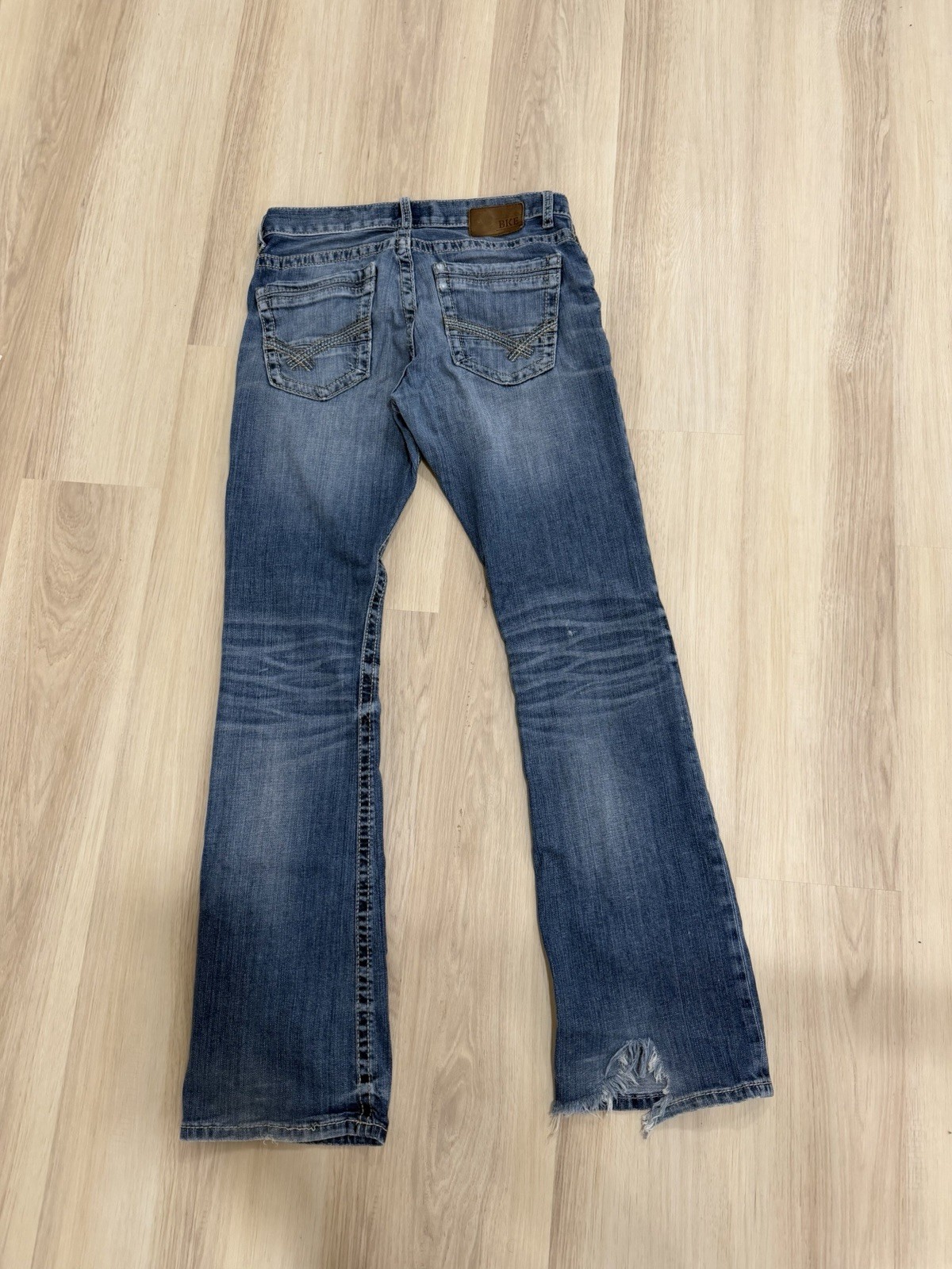 BKE Men’s Blue Denim Bootleg Jeans Cotton with tear in back