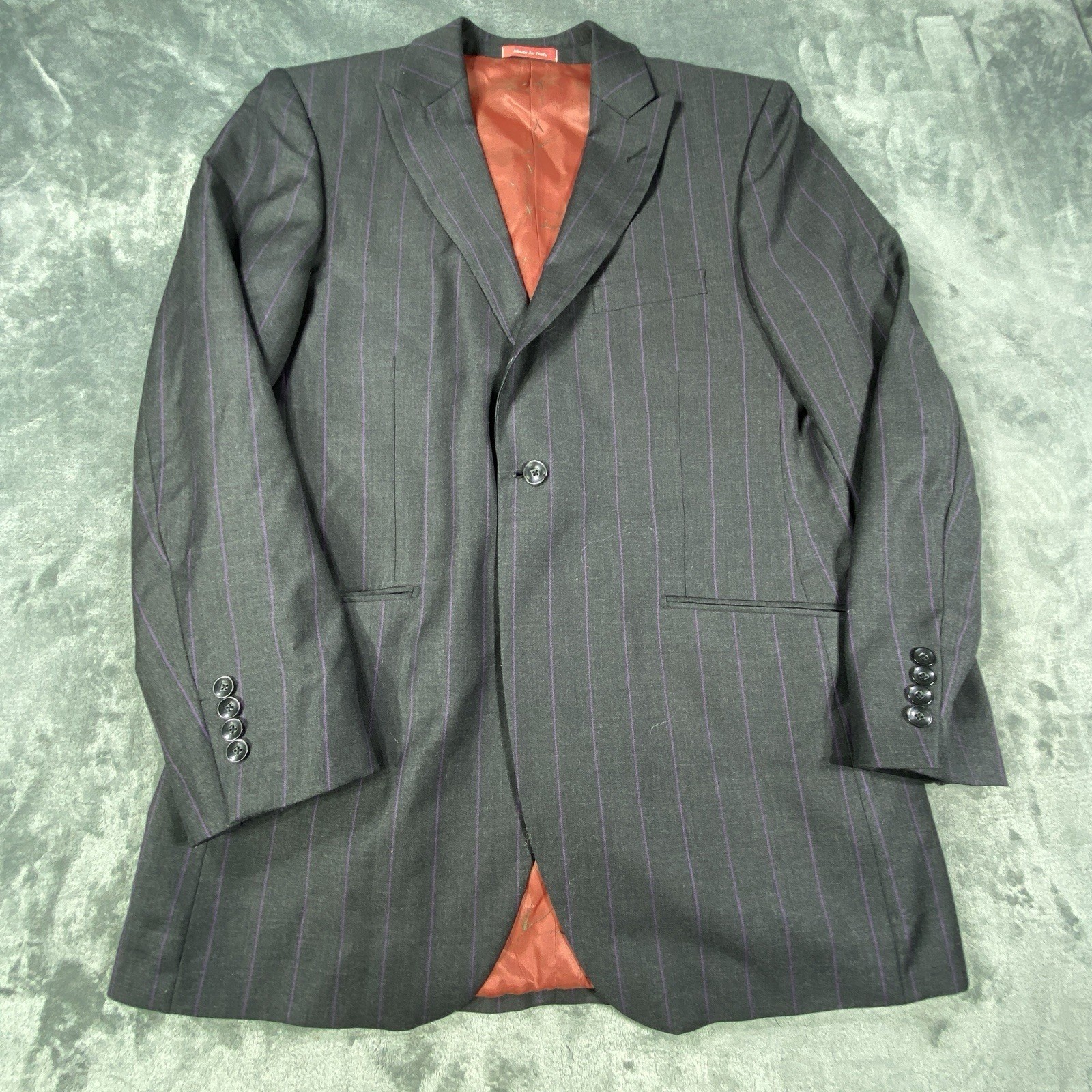 Tiglio Rosso 3 Piece Suit 36L Striped 150s Wool Blazer Vest Pleat Pants Italy