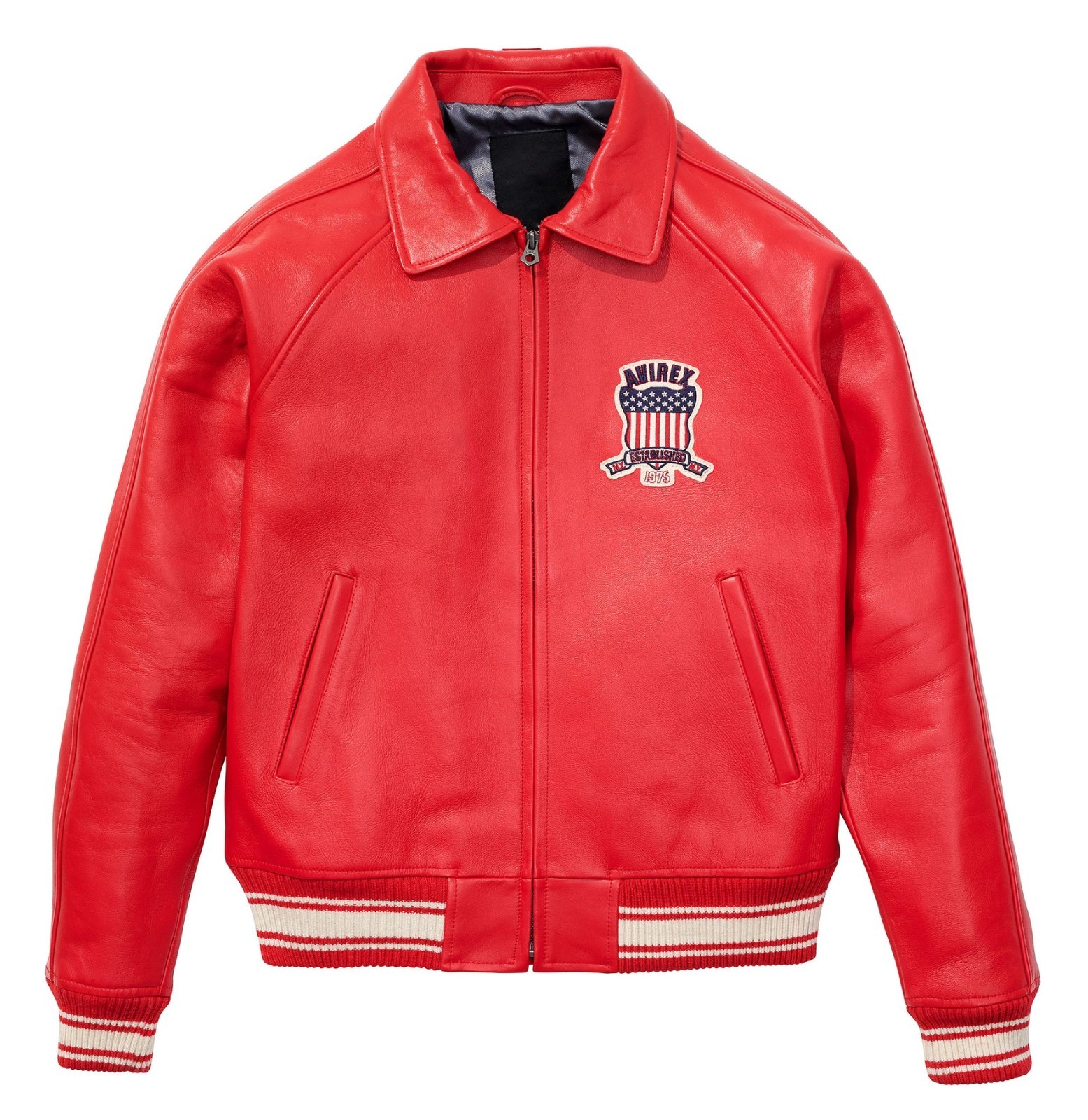 Men’s Avirex American Flight Bomber Jacket – Red 100% Cow Leather S M L XL 2XL
