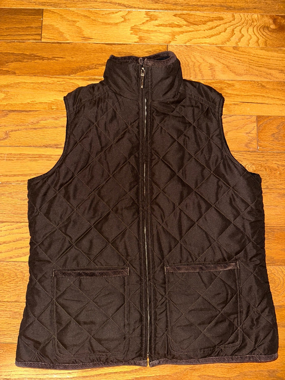 Ralph Lauren Reversible Quilted Vest Women Sz M Brown/Black Full Zip