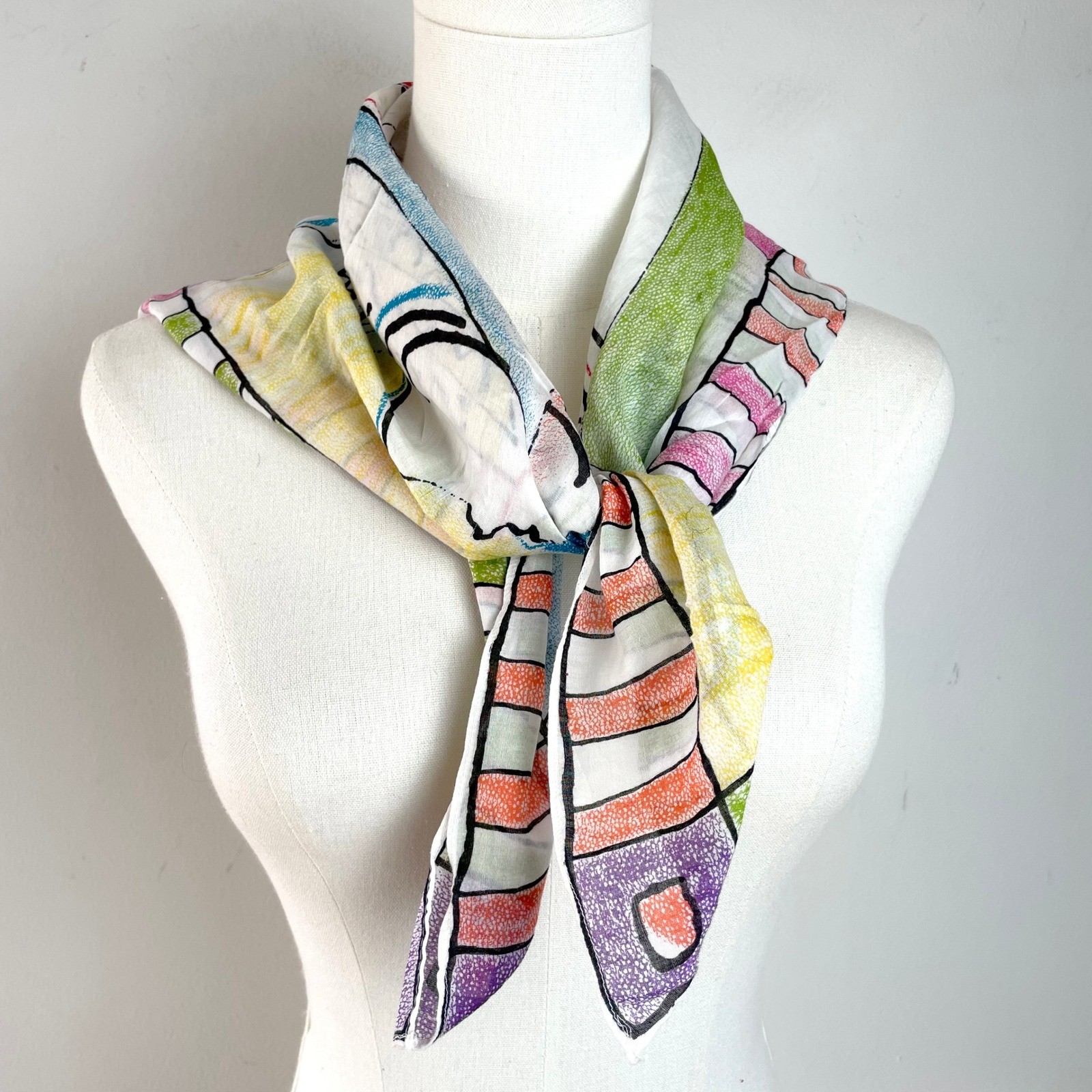 Vintage 80s Abstract Art Print Square Scarf Geometric Maximalist Dopamine Artsy
