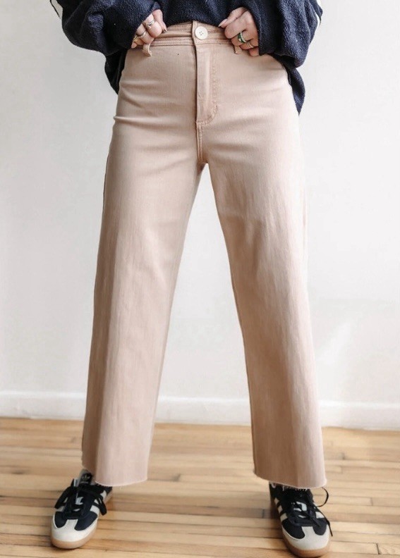 OAT New York Jeans High Rise Wide Leg Raw Hem Jeans in Dusty Pink Sz 10/30