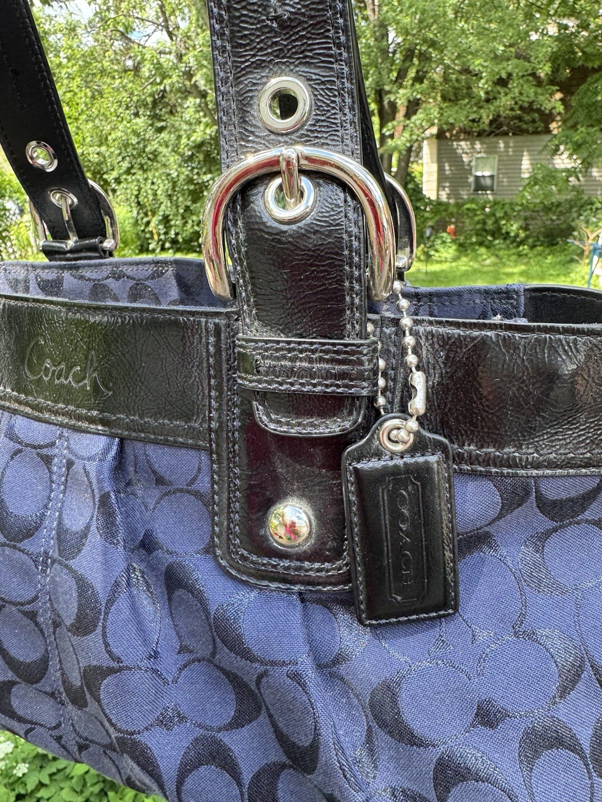 Coach Vintage Large Blue & Black Signature Logo Shoulder Bag – Classic.