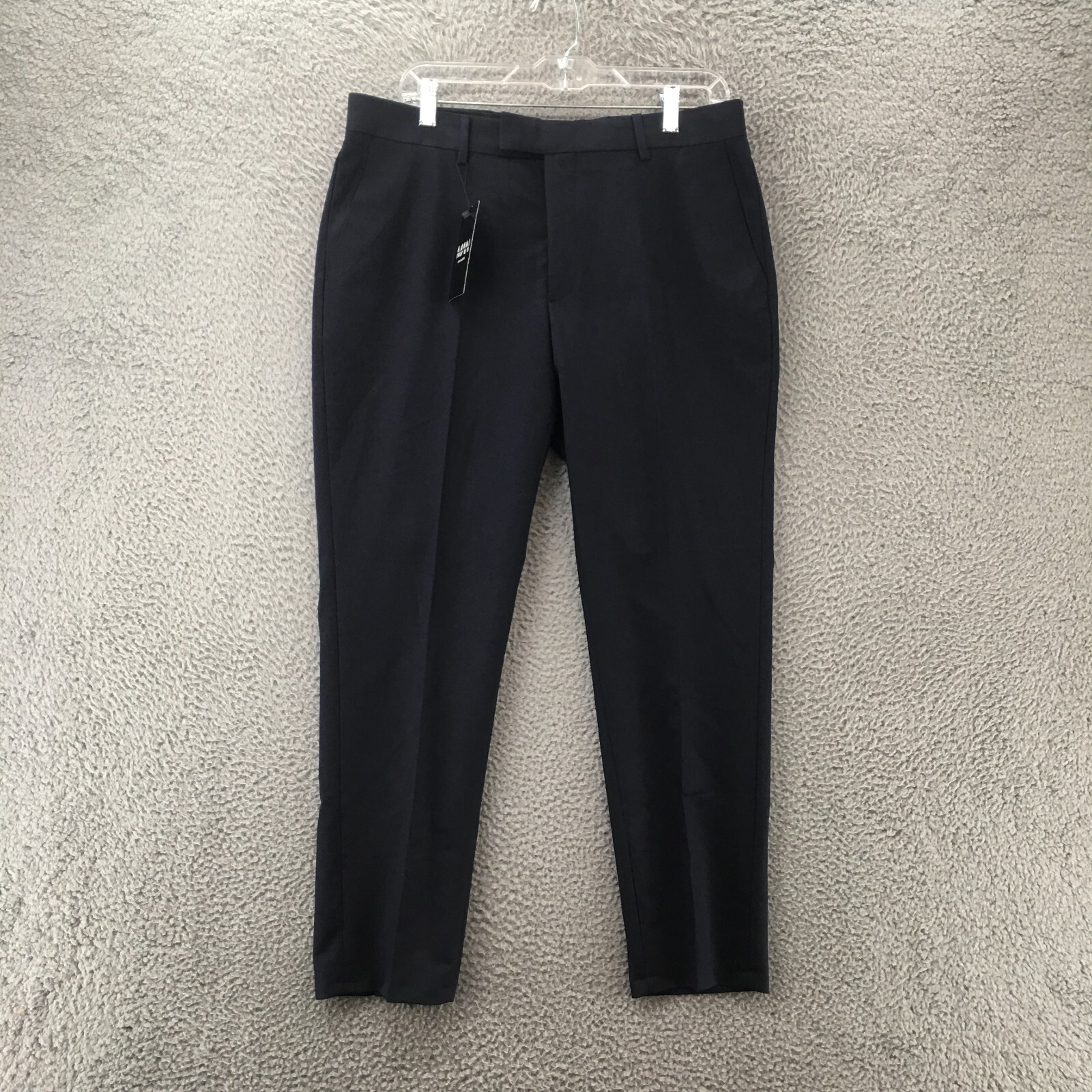 Man Boohooman Dress Pants Mens 34 Blue Tapered Leg Flat Front Mid Rise Zip NEW