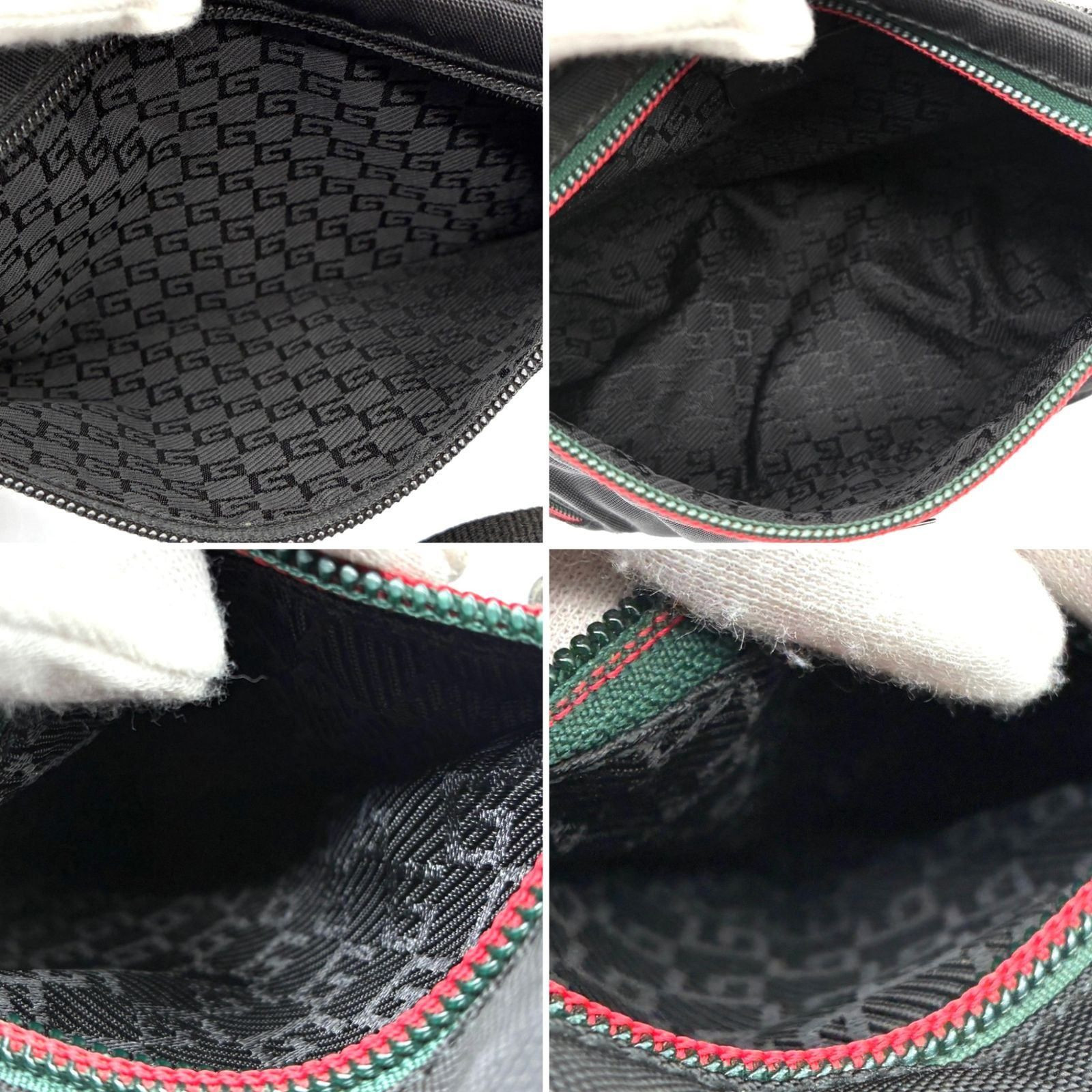 GUCCI Web Stripe Sherry Line Body Bag Black Nylon Crossbody 122350 Italy