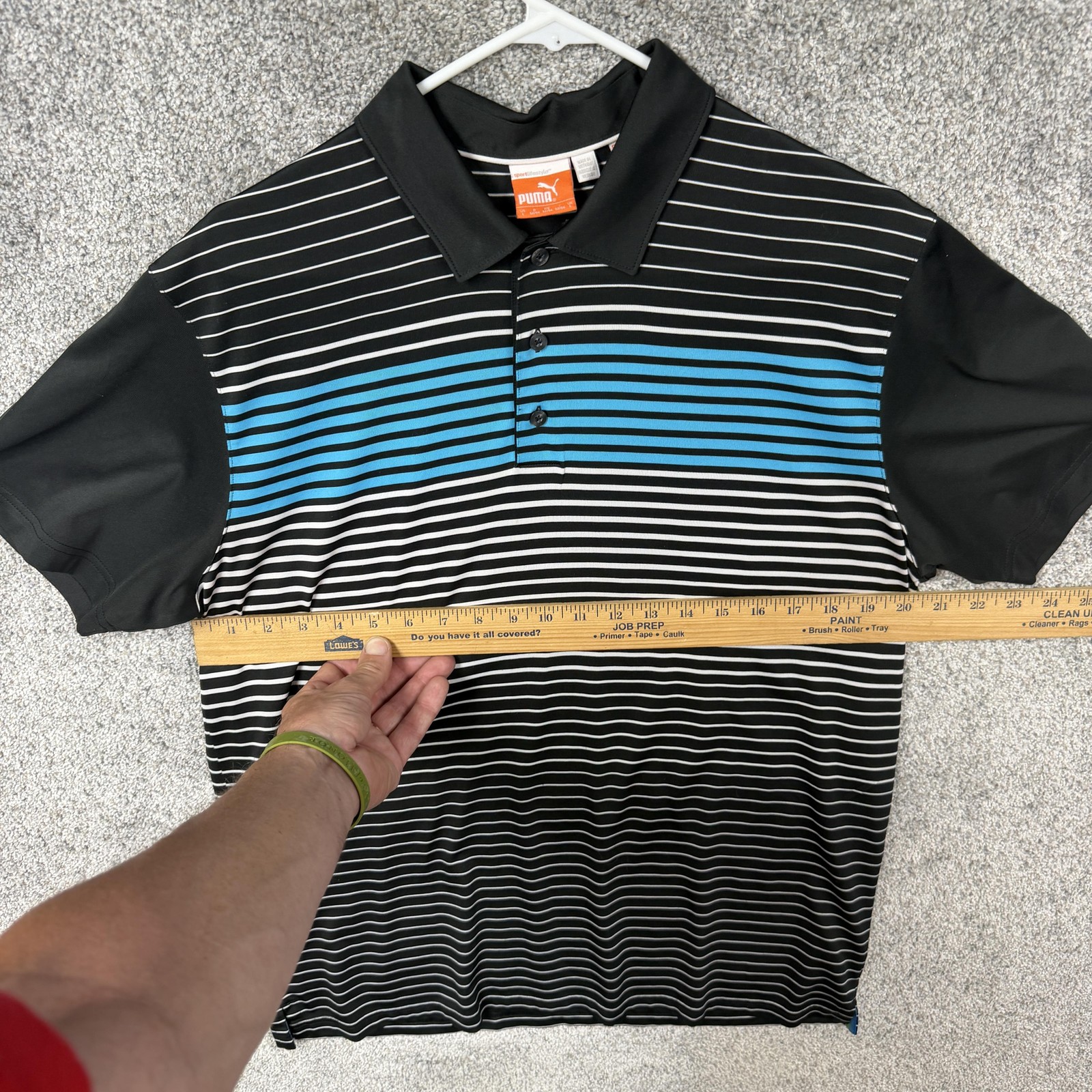 Puma Polo Shirt Large Black Blue Stripe Cobra Golf Performance Athletic Sporty