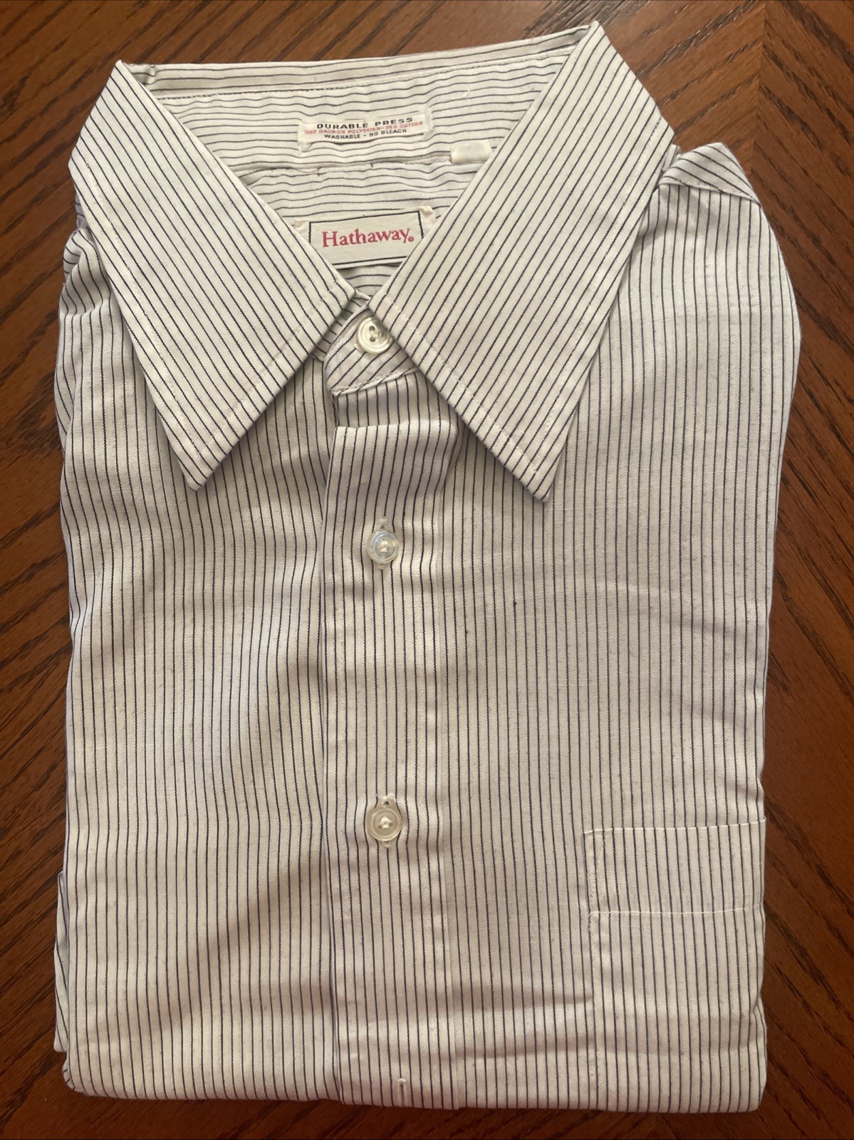 vintage 60s 70s Hathaway NWOT Button Shirt White Blue Striped 16-35