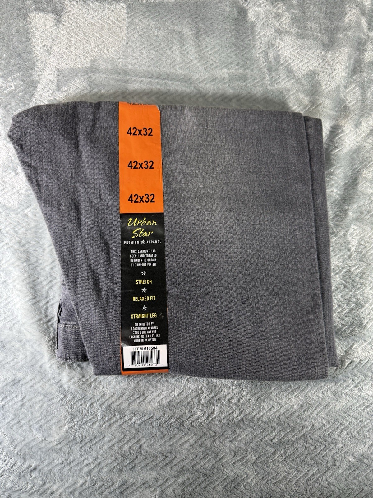 Urban Star Men’s Gray Relaxed Fit Straight Leg Stretch Denim Jeans 5-Pocket