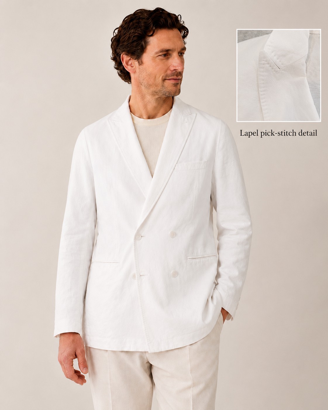 Baird McNutt Murano White Linen Blend Blazer Jacket Mens LT Doublebreasted