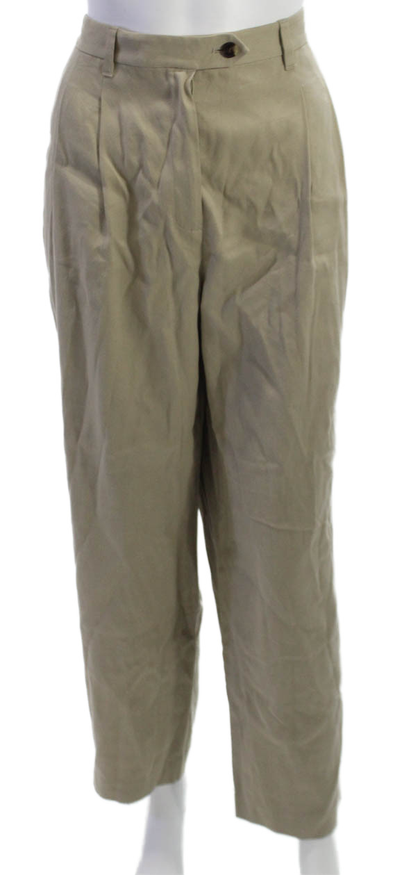 Lafayette 148 New York Women Dress Pants Beige Abaca Button Solid Size 10