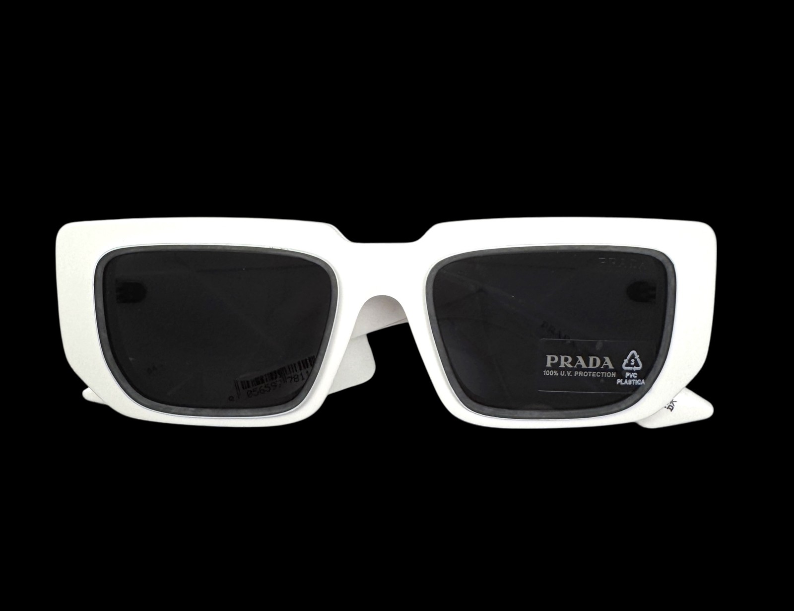 Prada Sunglasses Polished White Silver Logo SPR 11Z 461-5S0 with Case