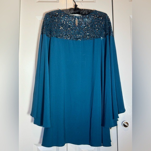 Sequin Tunic Blouse Flowy Dressy Top Evening Party Sparkle Teal 2X
