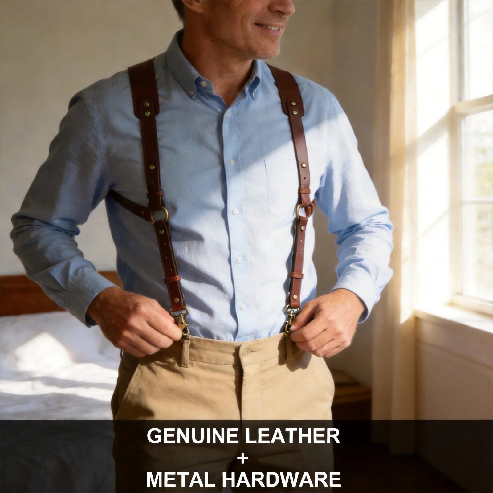 Tourbon Leather Men’s Suspenders Harness Punk Chest Vintage Hooks Pants Braces