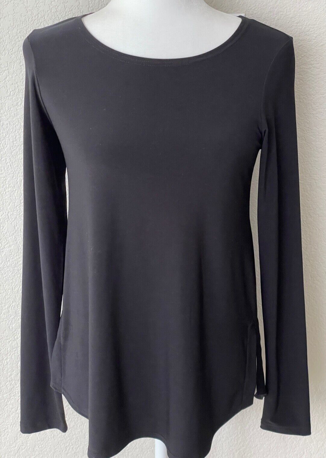 SYMPLI Made In Canada Stretch Long Sleeve Top Side Slits Black Wms Size 4 EUC