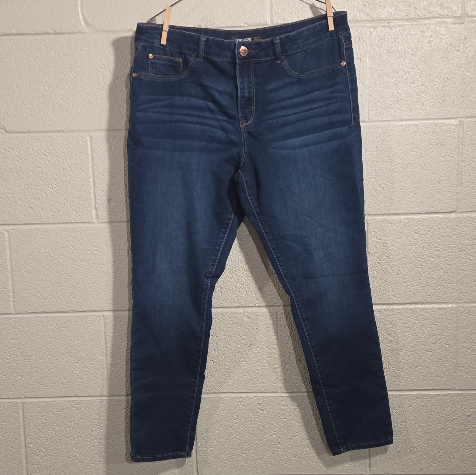 Jordache Super Skinny Women Jeans Size 16 Blue Dark Wash Cotton Blend Button Zip