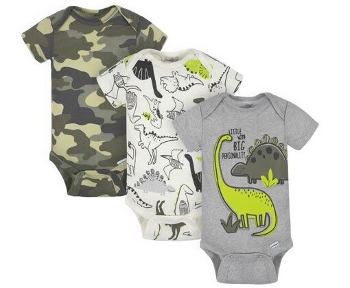 Gerber Baby Boy 3-Piece Camo Dinosaurs Onesies Set Size 12M