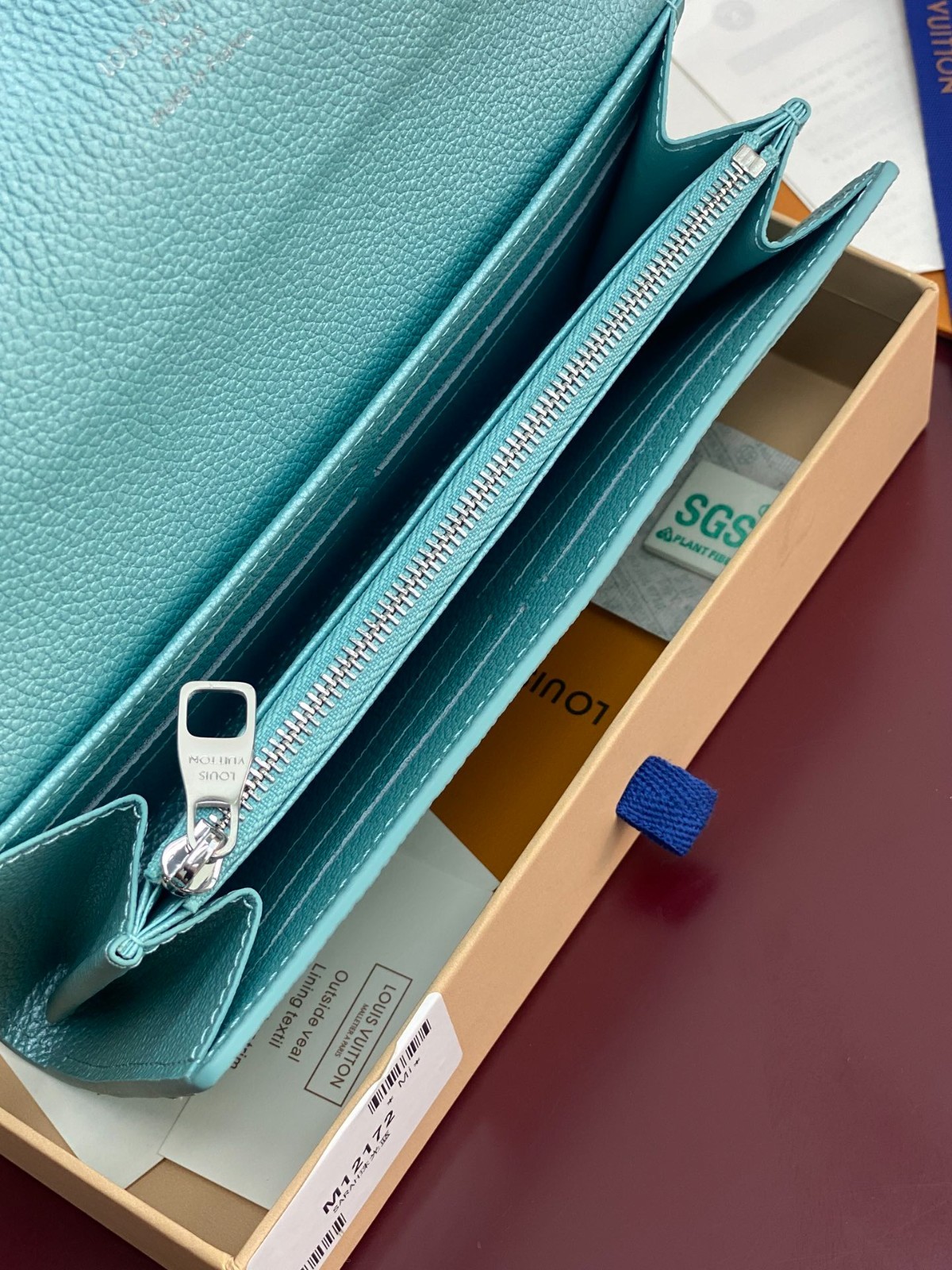 Luis Style Light Blue Monogram Envelope Long Wallet Crystal Flower New