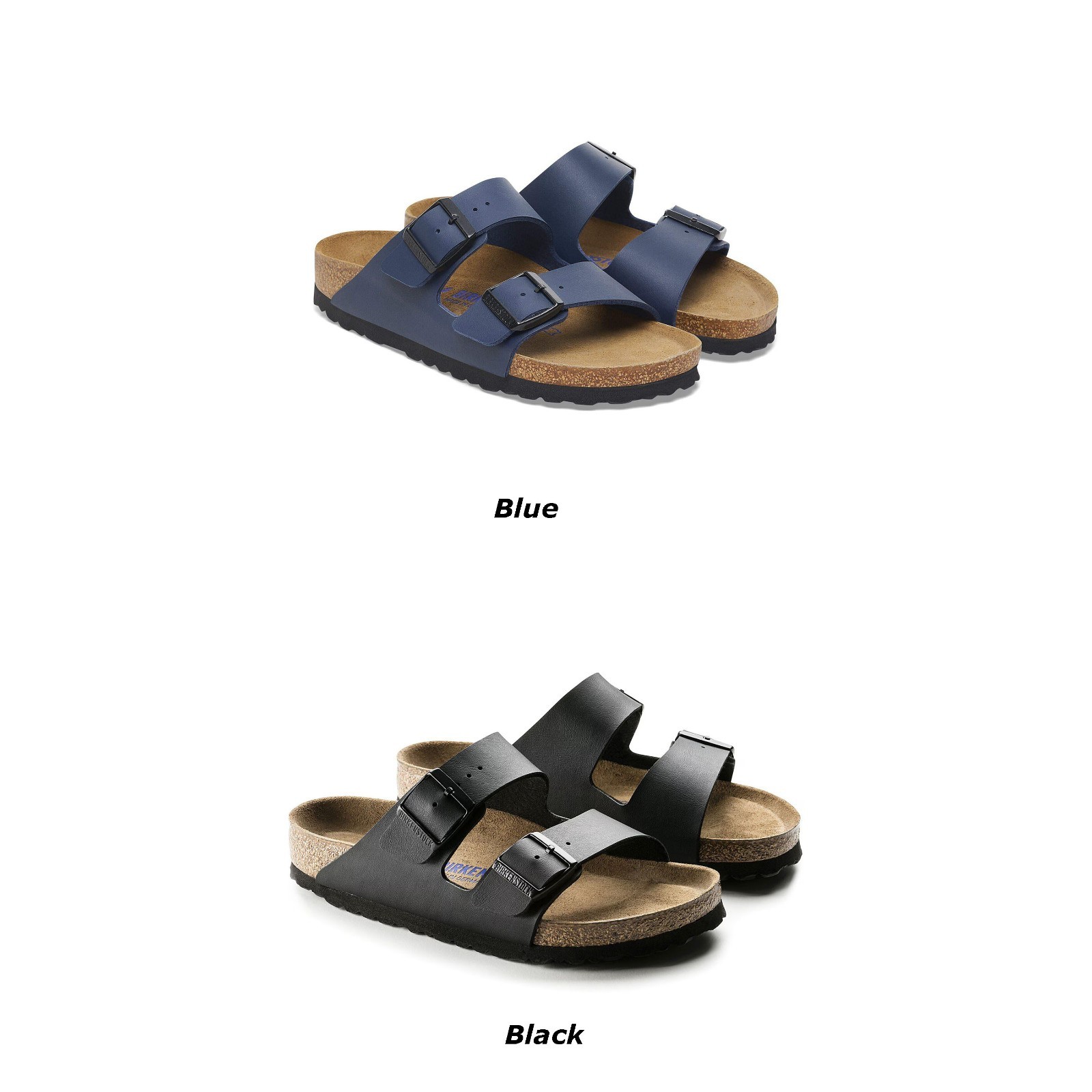 Birkenstock Arizona Soft Footbed Birko-Flor Blue Black Unisex Sandals New 6-12
