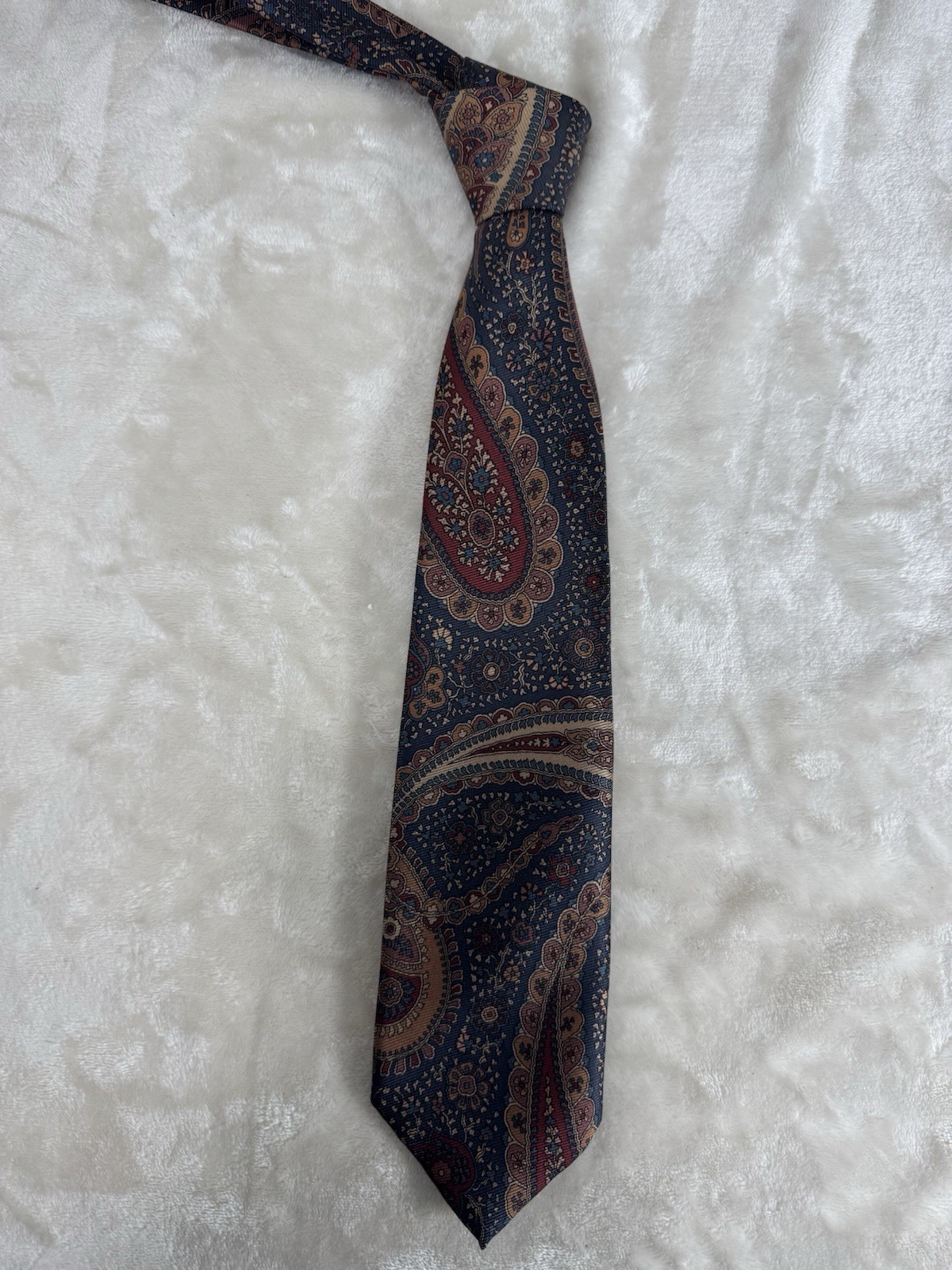 Jack Henry Silk Men’s Necktie England Gray, Maroon, Copper, Beigh Paisley