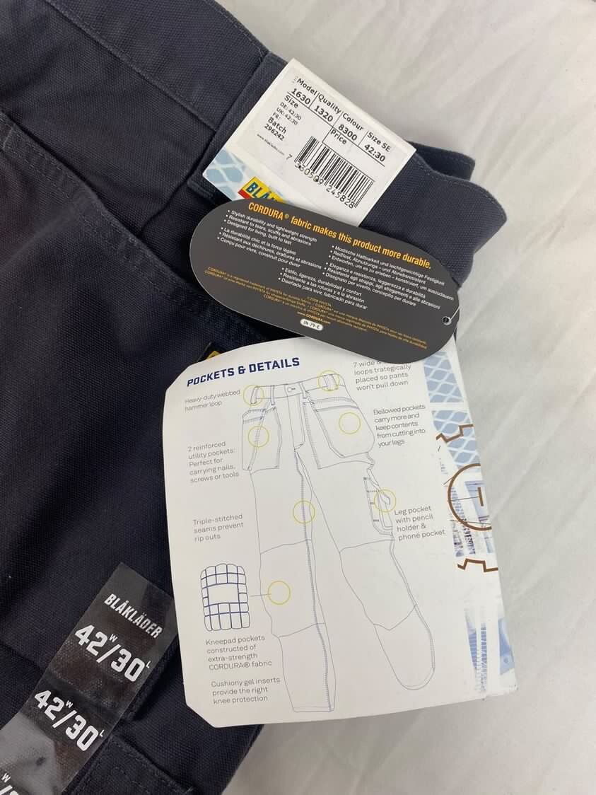 Blaklader Cotton Durable Work Wear Pants 42×30 Cordura Reinforced Pockets Rave