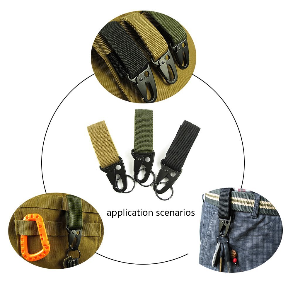 3 PCS Outdoor Webbing Buckle Hook Tactical Molle Key Ring Belt Holder Nylon Clip