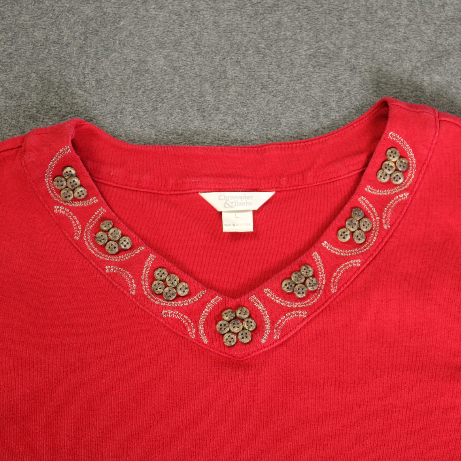 Christopher & Banks Button Accent V-Neck Sleeveless Knit Top Red L
