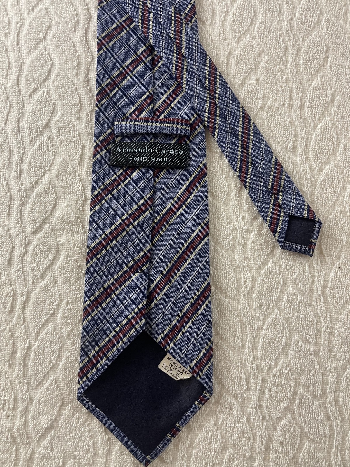 ARMANDO CARUSO BLUE-MULTI-COLOR SHADES OF BLUE MEN’S TIE CRISSCROSSING STRIPE