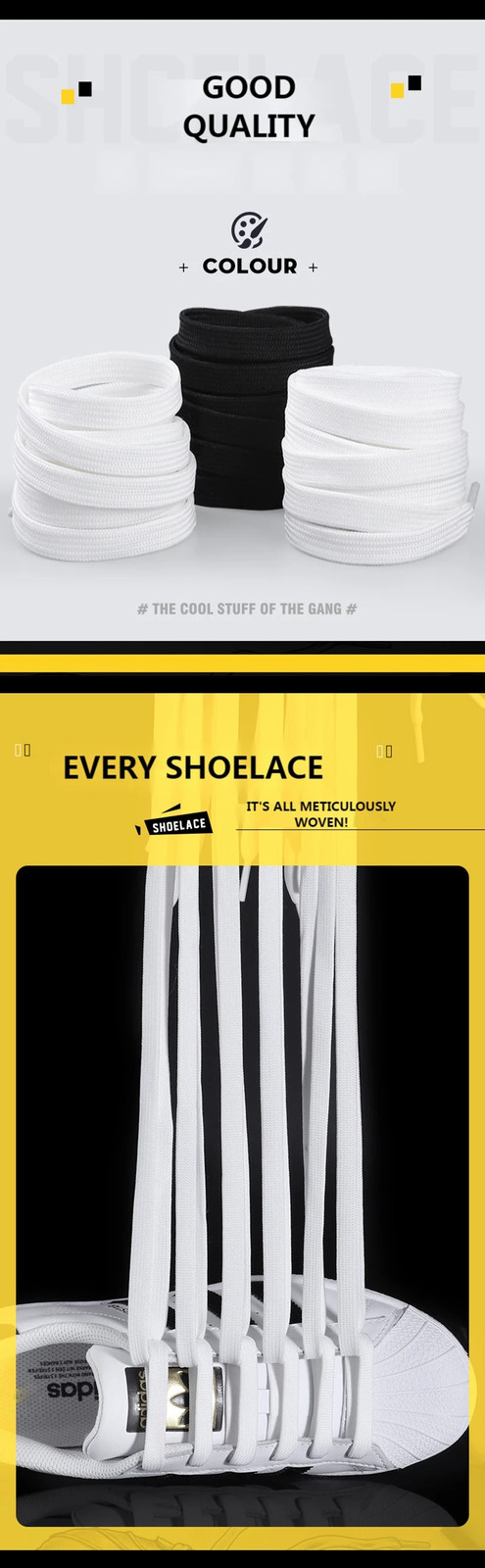 1Pair Classic Shoelaces Flat Black White Shoe Lace Double Fabric Non-slip Polyes