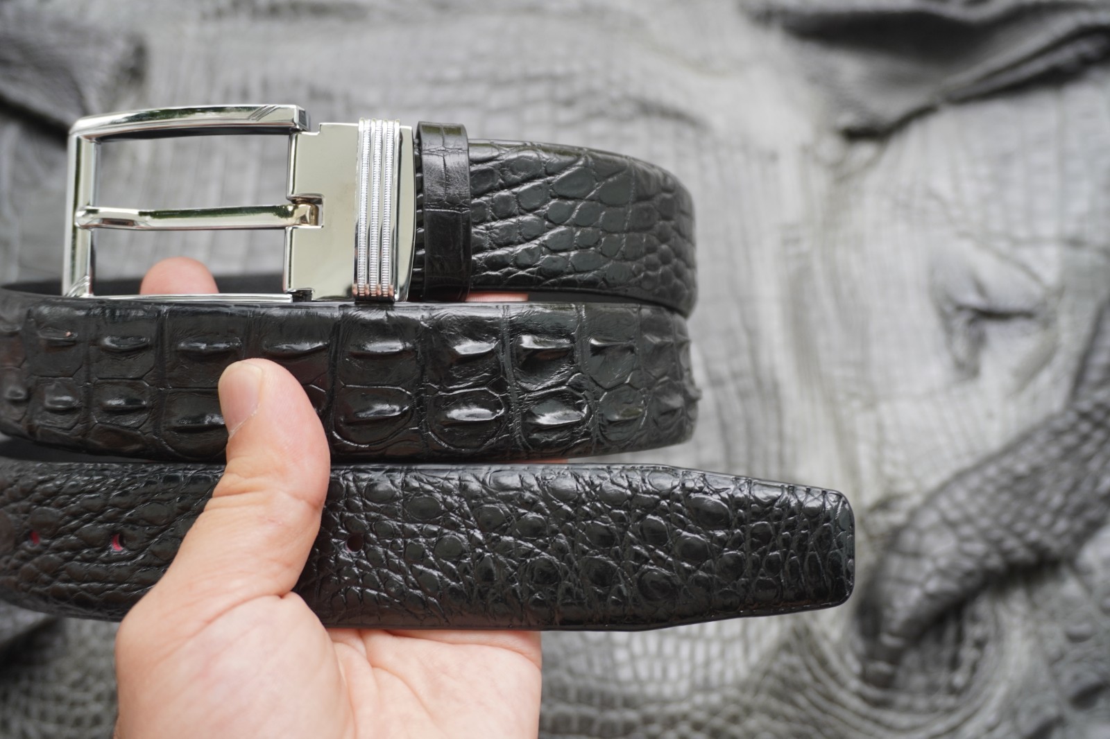 W 1.5 inch – Black Genuine CROCODILE Hornback LEATHER Skin Men’s Belt #E56