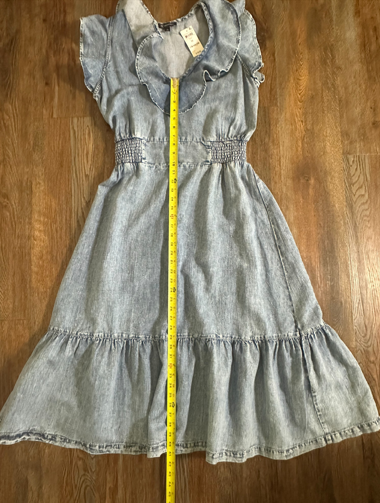 INC International Concepts Indigo Chambray Linen Blend Midi Dress Ruffle NWT 14