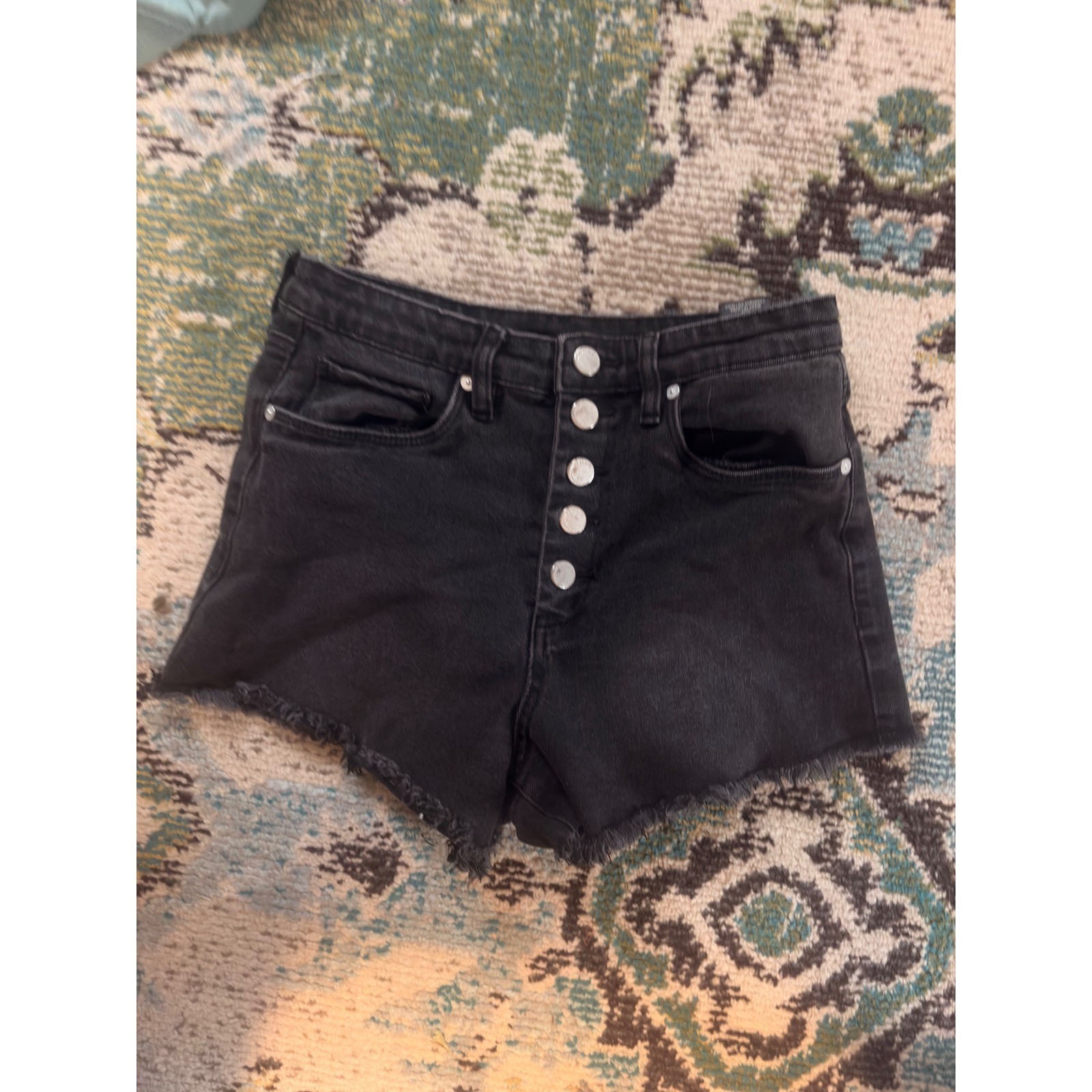 BlankNYC Black Denim High Rise Button Fly Cut Off Shorts Size 28