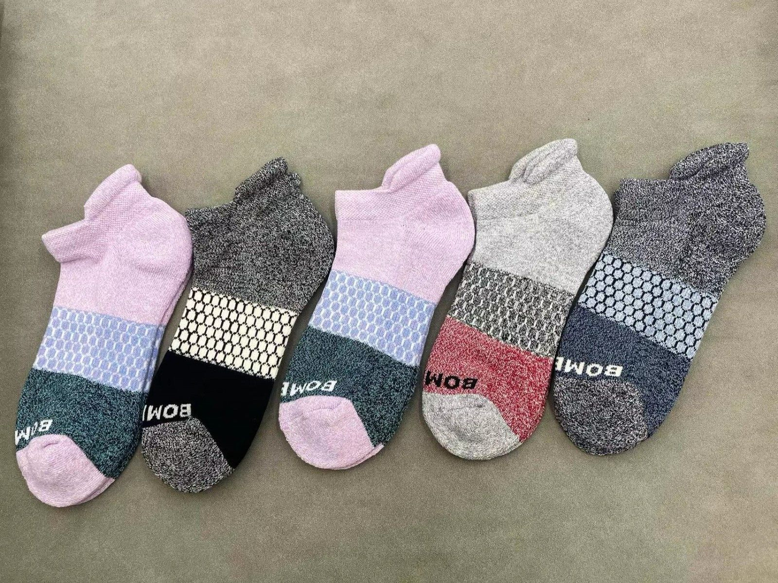 5 Pair Bombas Women’s Tri-Block Marl 5 Colors Ankle Sock Size M