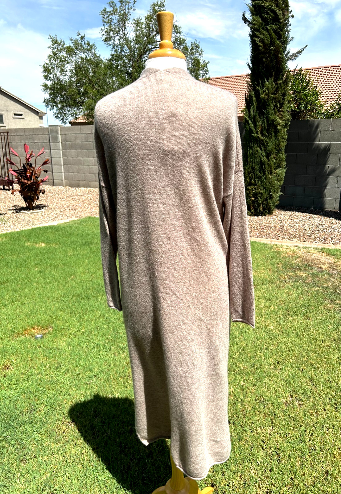 Van Winkle & Co 100% Cashmere Long Open Front Cardigan Robe XL Toast $198 NWT