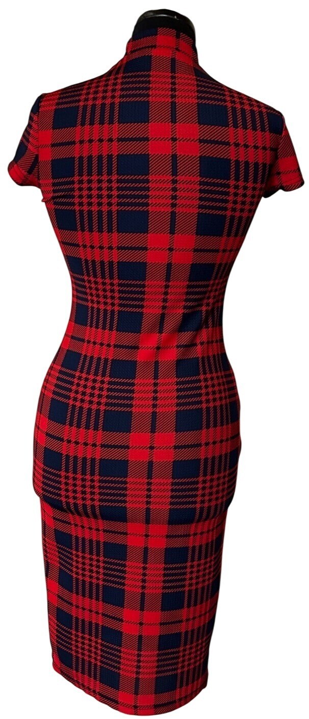 SHEIN Mock Neck Red Plaid Dress Polyester Spandex Blend Women’s Size XS/2