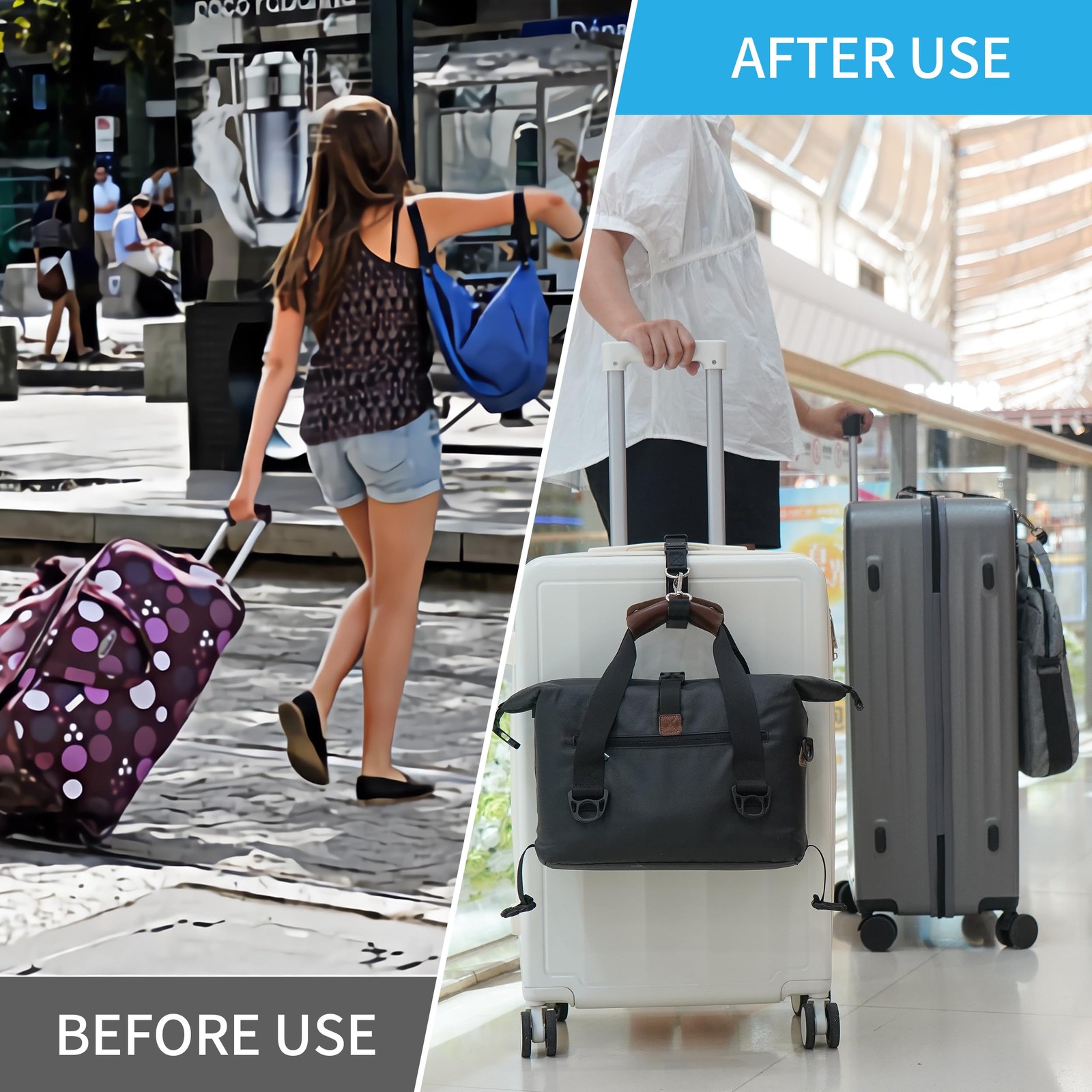 Adjustable Luggage Straps with J-Hook – Secure Your Suitcase Hands-Free (Purple)