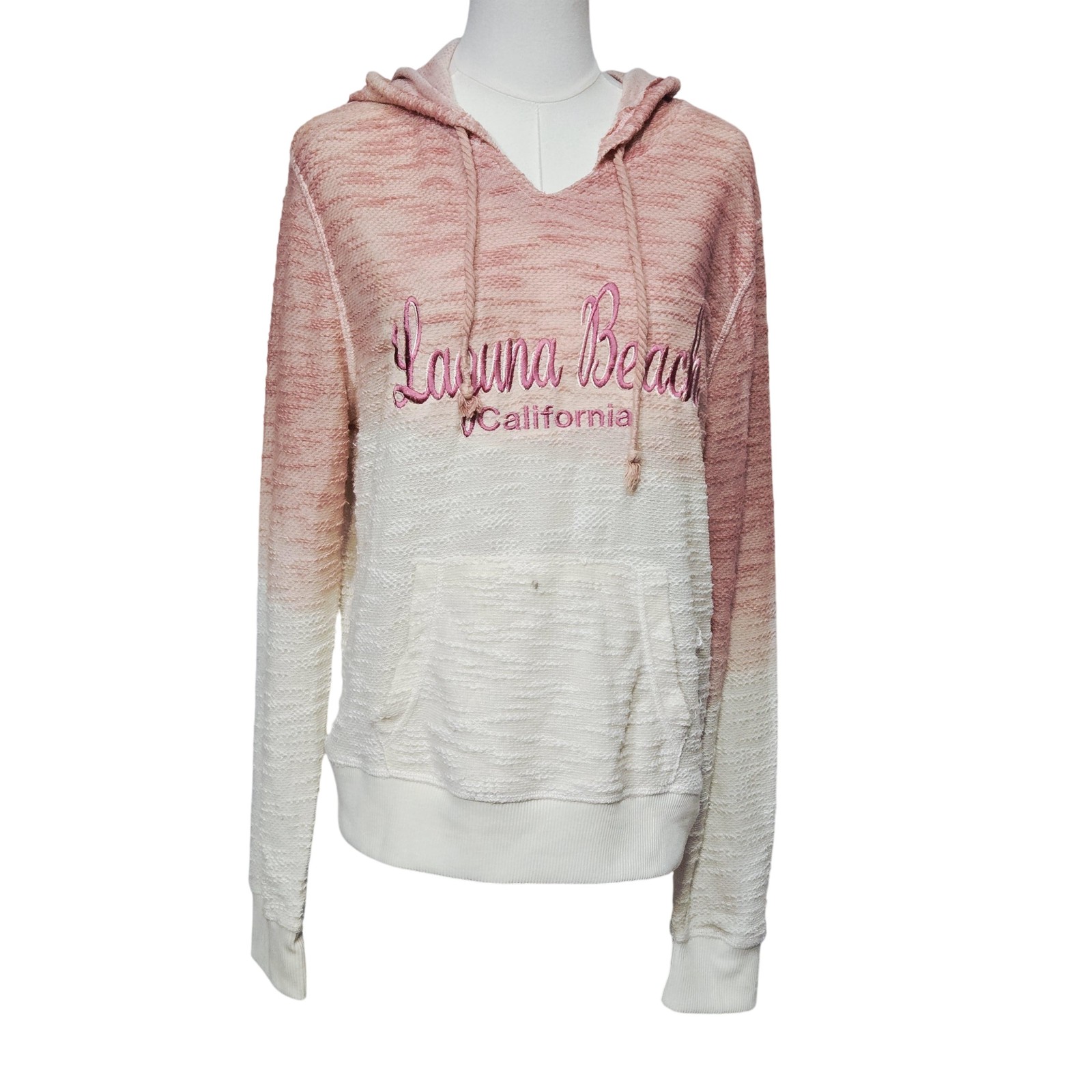 Laguna Beach Womens XL Hoodie Pink Ombre Embroidered Pullover Casual