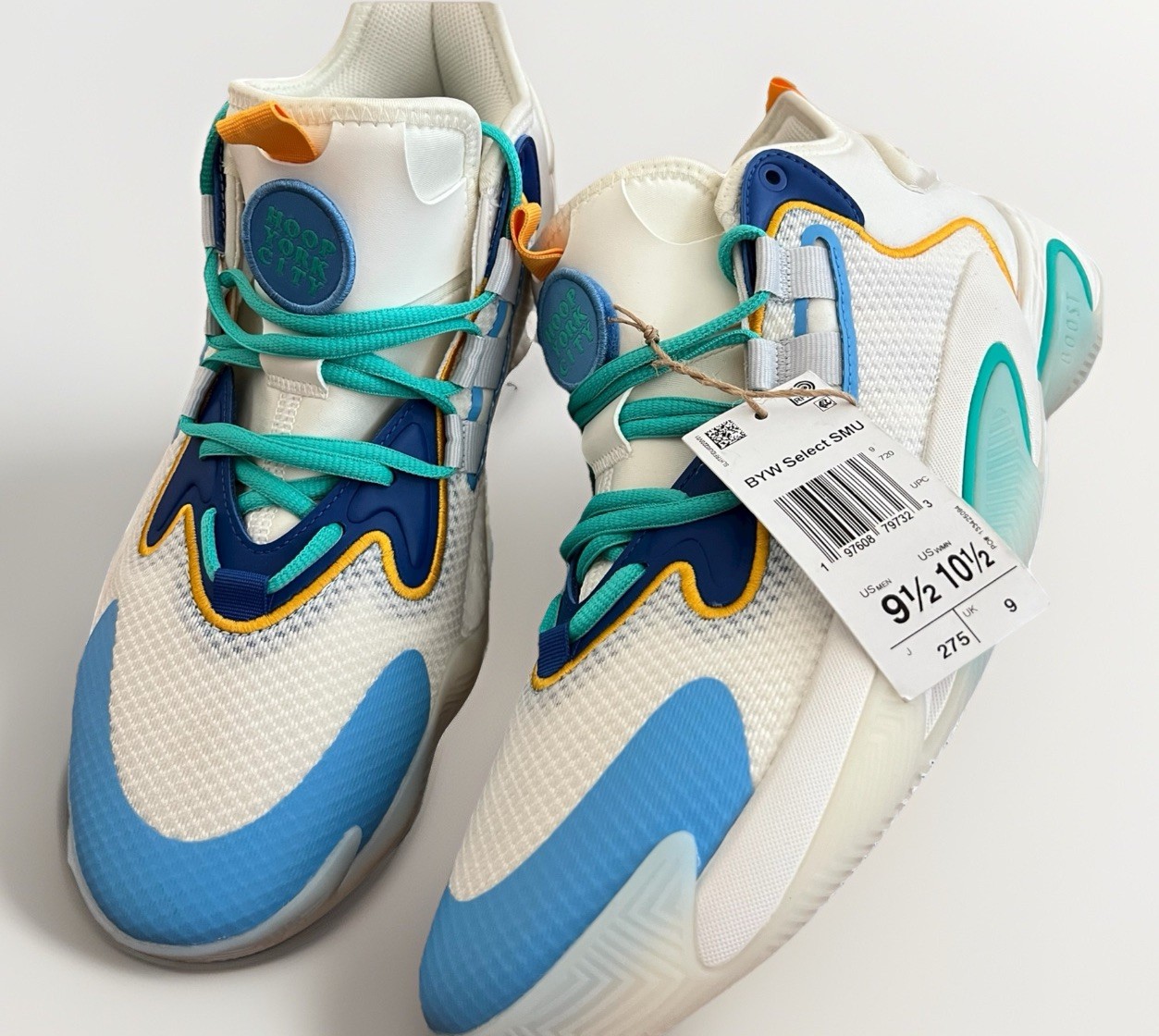 Adidas BYW Select SMU Boost Men’s Basketball Shoes White Blue Teal Size 9.5 New