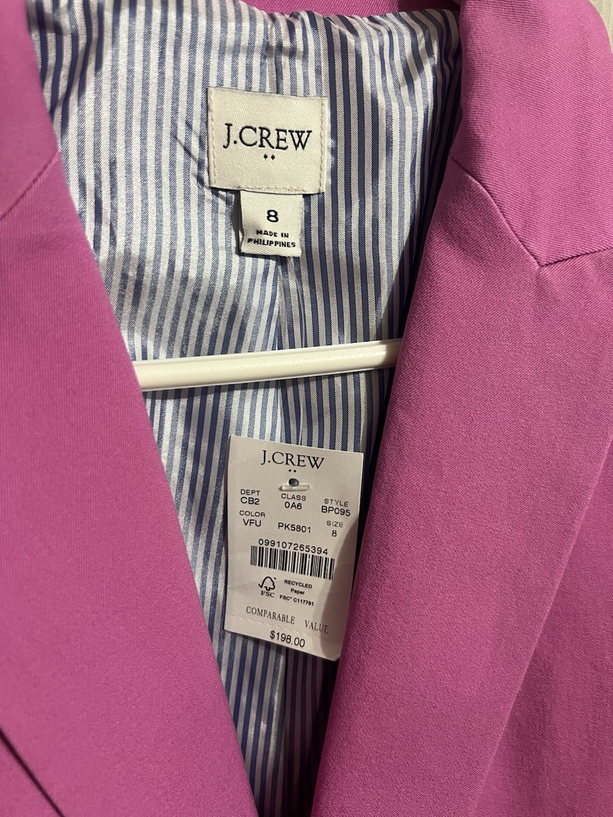 J.CREW Women’s Pink Solid Button Front Lined Blazer Jacket Pockets Size 8