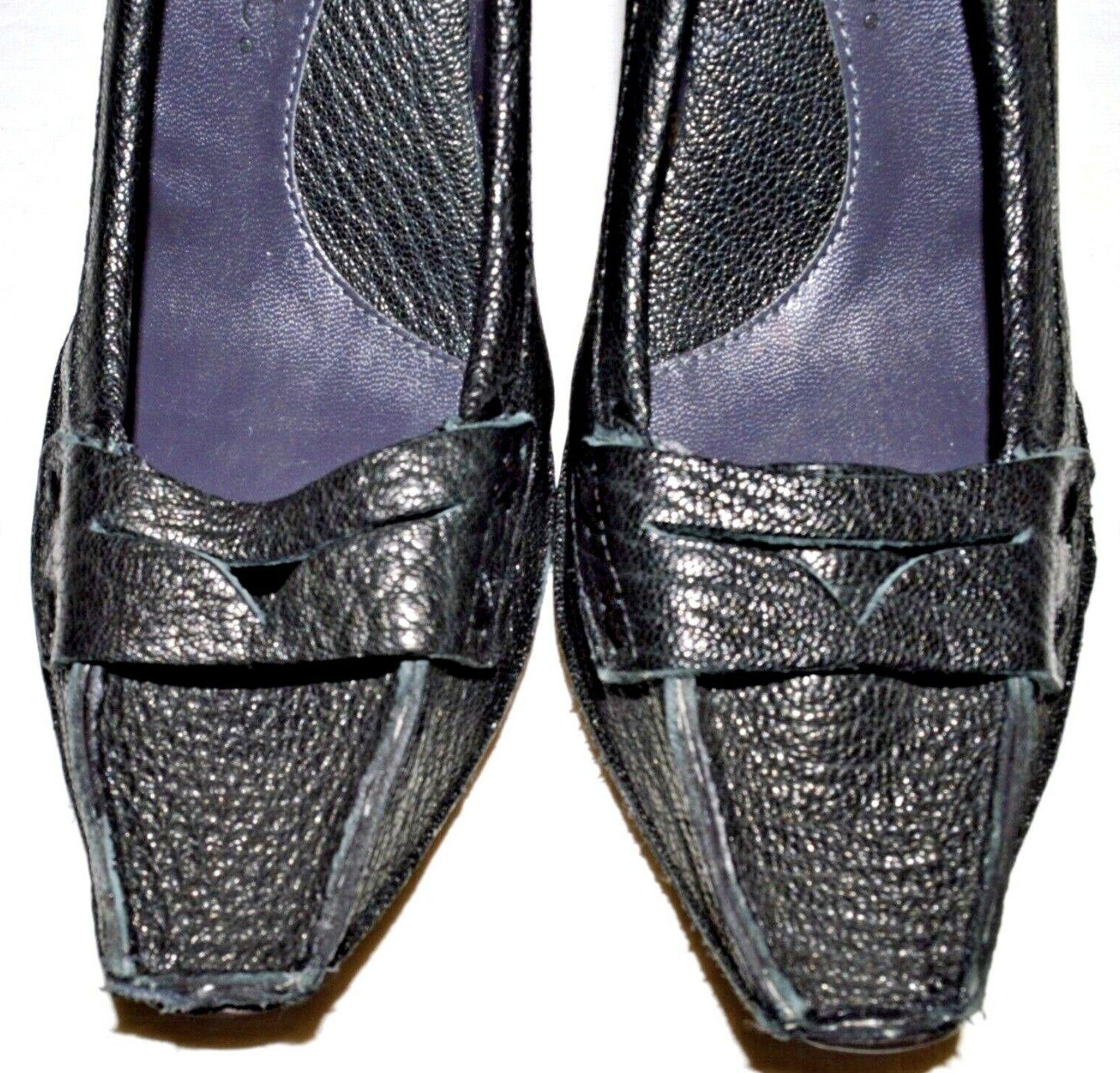 JESSICA BENNETT SZ 6.5 M BLACK PEBBLED LEATHER PENNY LOAFER PUMPS HEELS DRESS